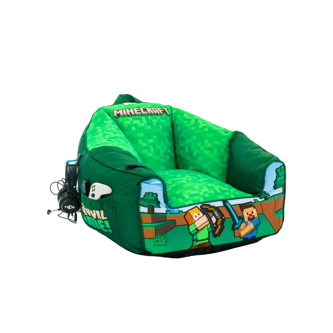 1 Powerwave Minecraft Bean Bag Puff Chair - Green, 1 of 6