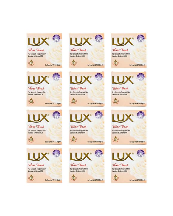 Lux 12 x 3pc Bar Soap 80g Velvet Touch Jasmine Almond Oil Fragrance - Multi
