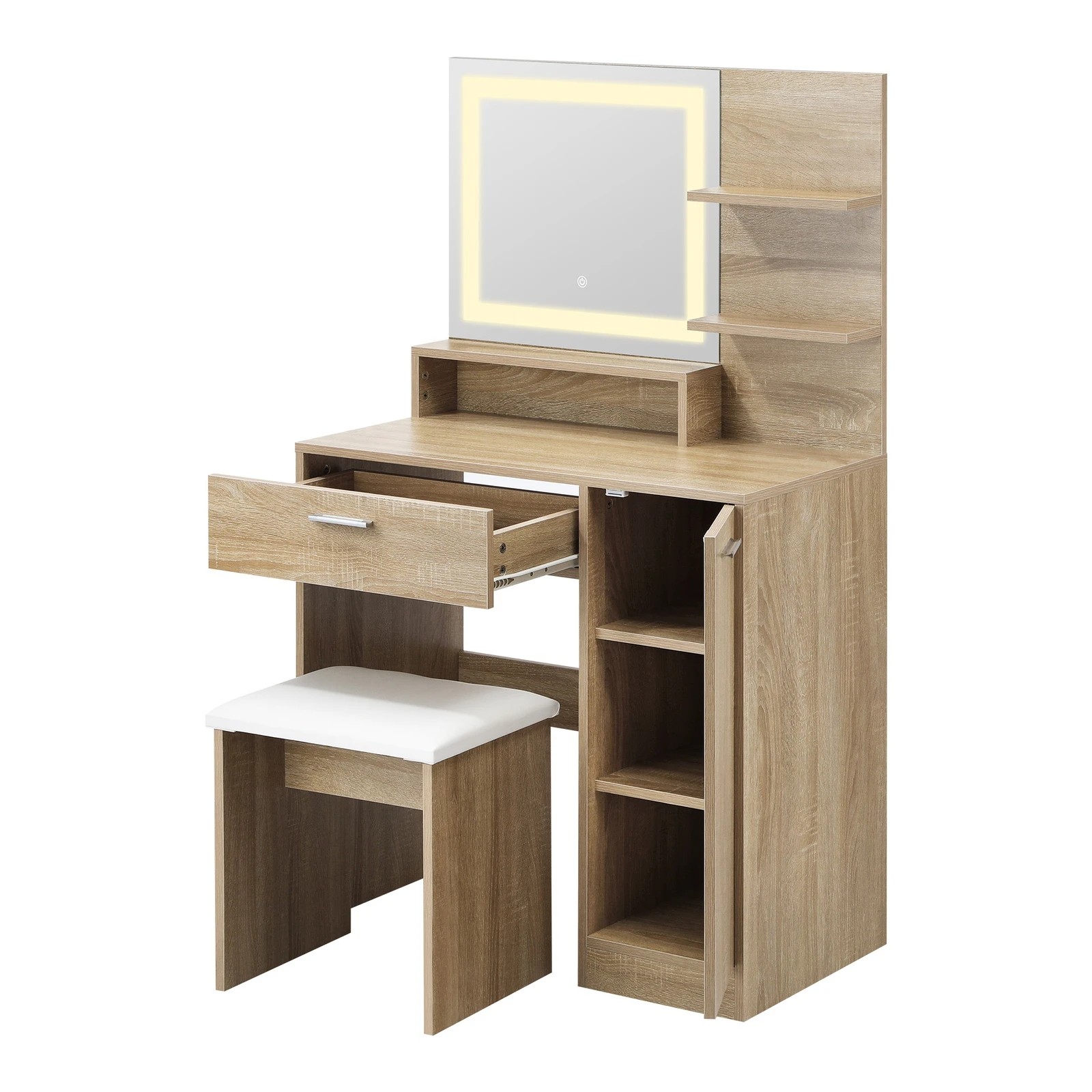 8 Oikiture Dressing Table Stool Set Makeup Mirror Led Light Large Cabinet
 - Natural, 8 of 9
