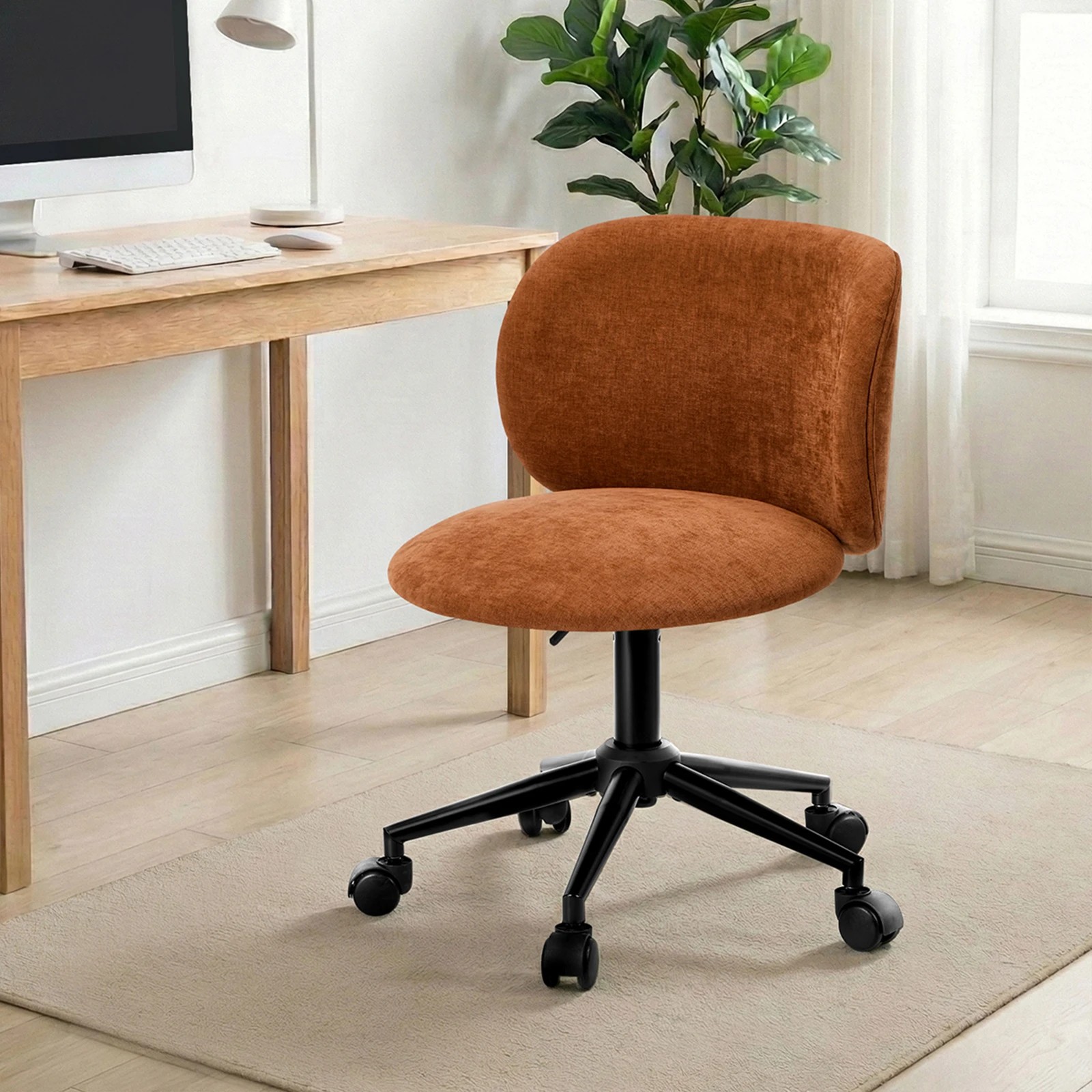 4 Oikiture Office Chair Armless Mid Back Swivel Ergonomic Chair Wheels - Orange, 4 of 5