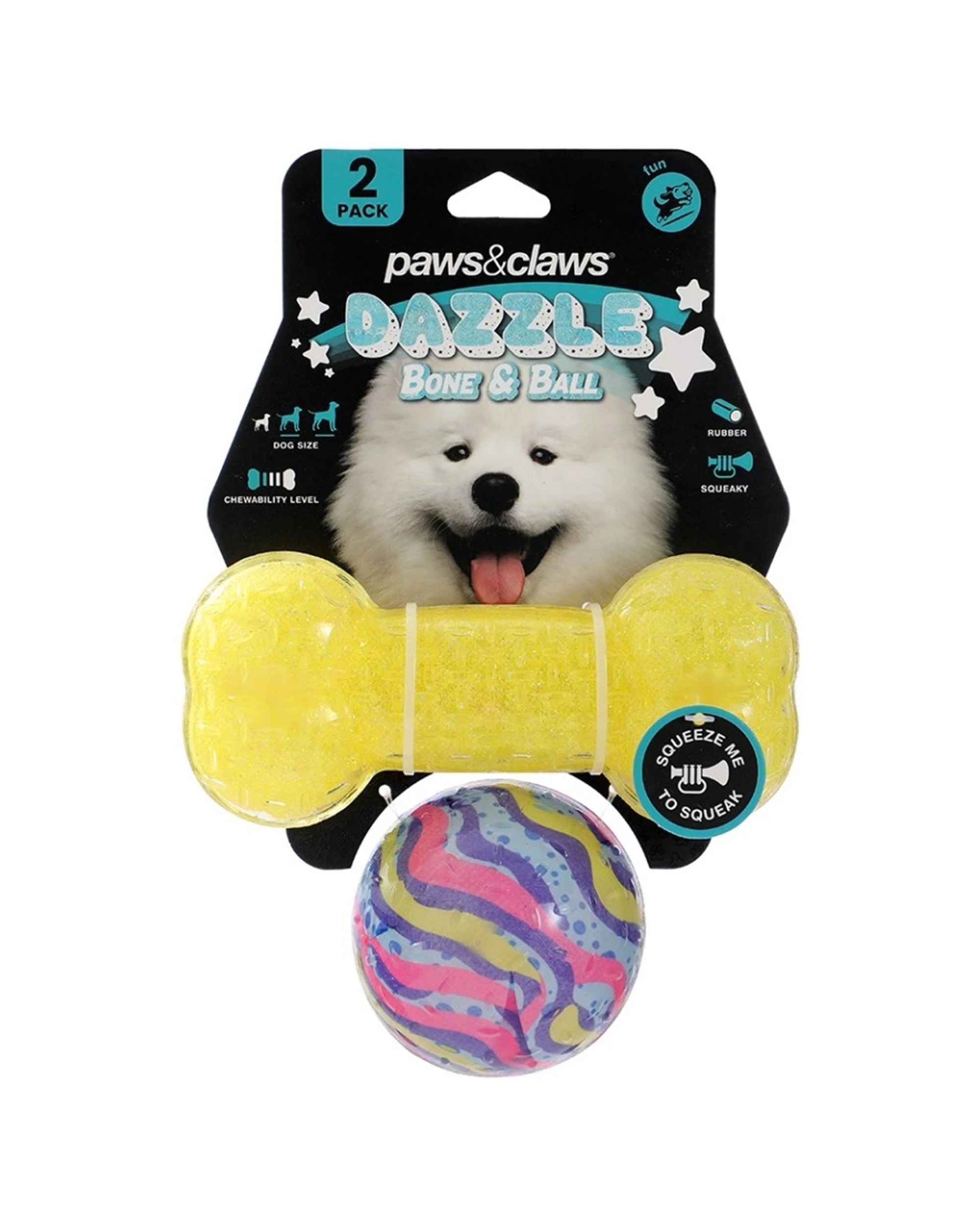 2 Paws & Claws 6x 2pc Dazzle Bone Printed Ball Pet Dog Toy Set - Assorted, 2 of 7