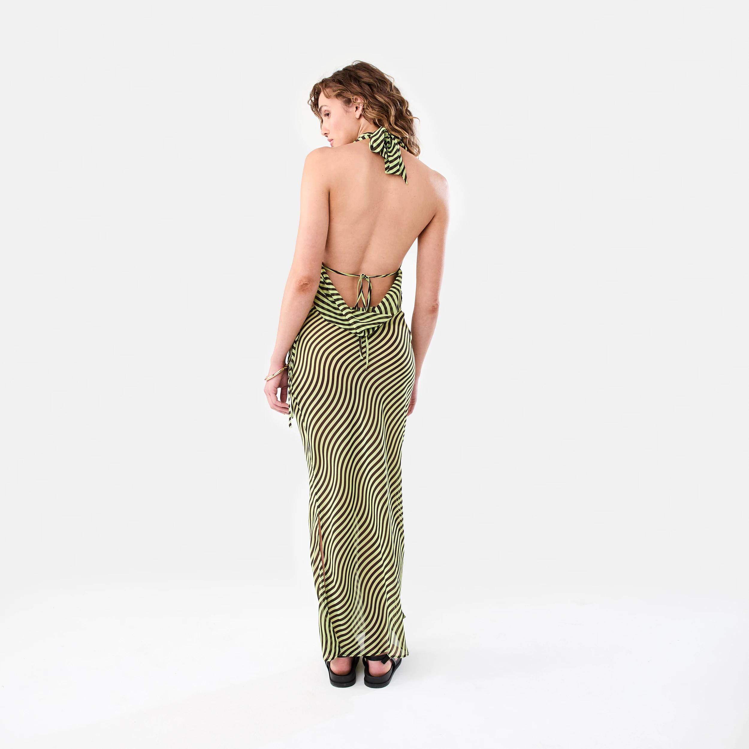 4 Print Tie Side Maxi Skirt Lime Wave, 4 of 6