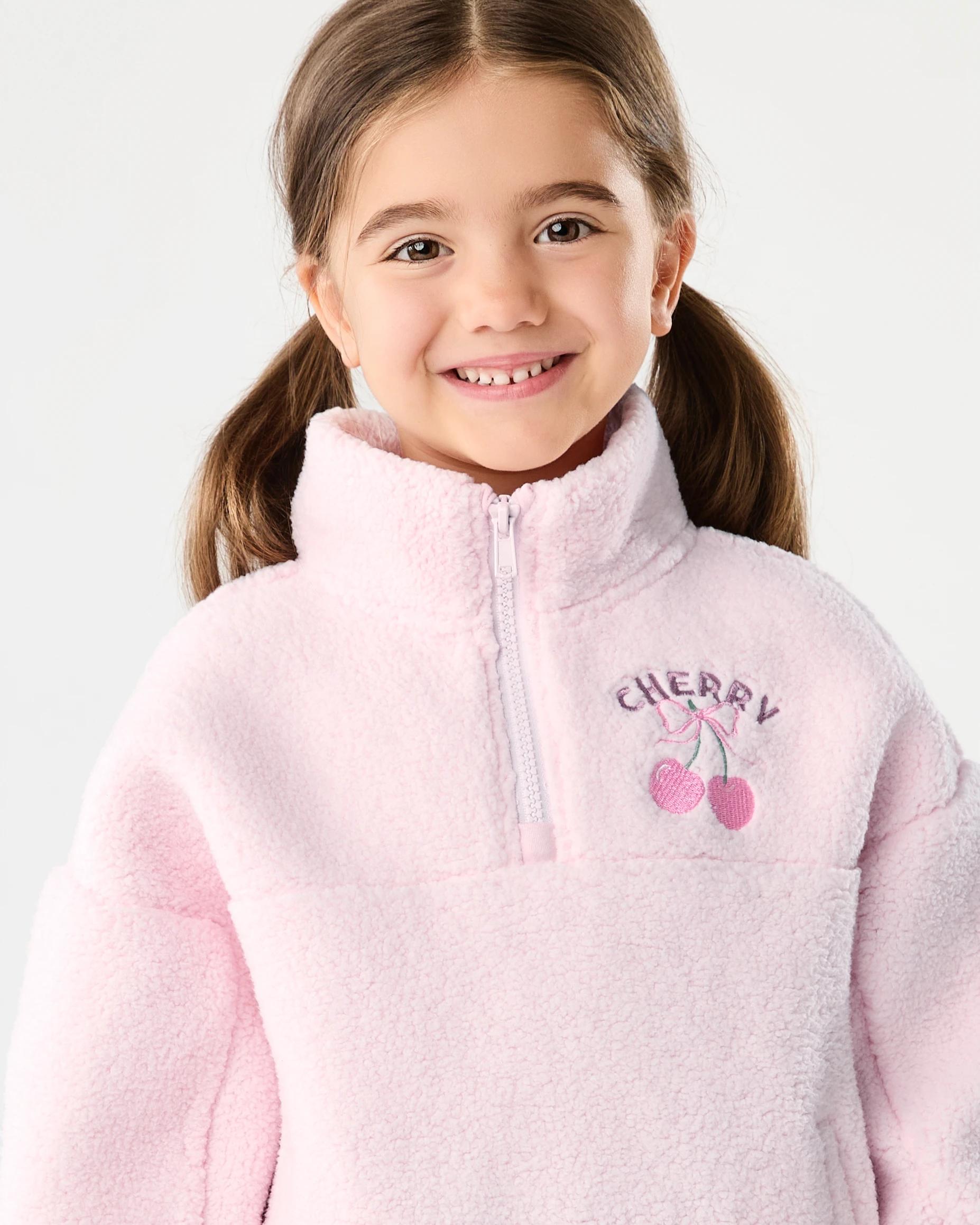 3 Quarter Zip Teddy Fleece Sweatshirt Pnk Cherry, 3 of 7