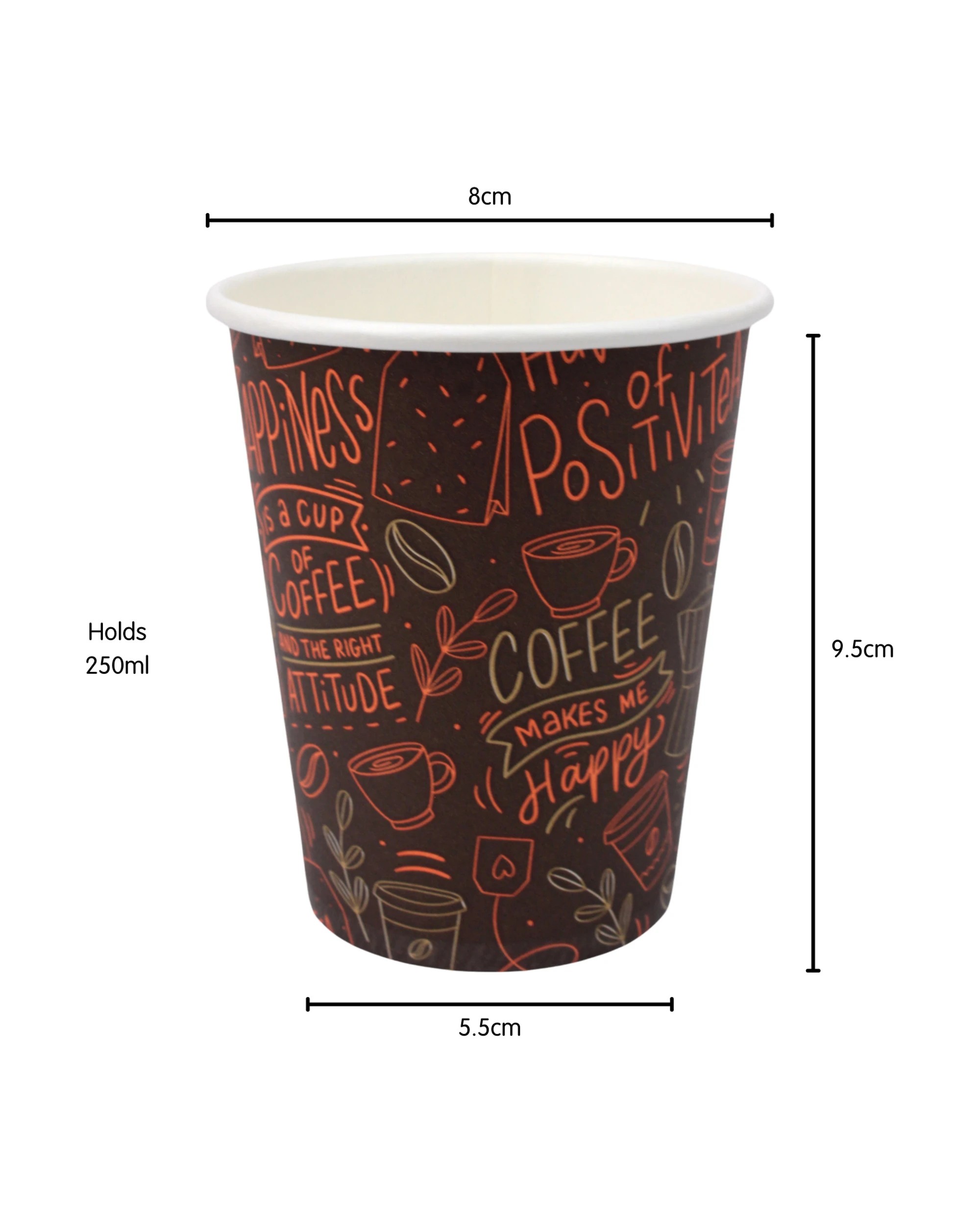 2 Partyware Cafe Coffee Cups Single Wall 250ml Pack of 50 - Brown, 2 of 3