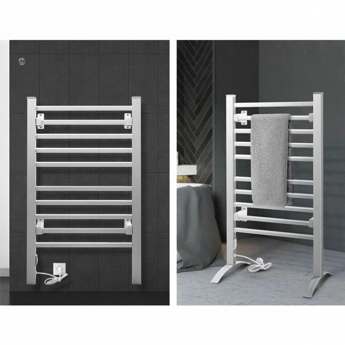 6 Devanti Electric Heated Towel Rail Rack 10 Bars Freestanding Clothes Dry Warmer - Silver, 6 of 7