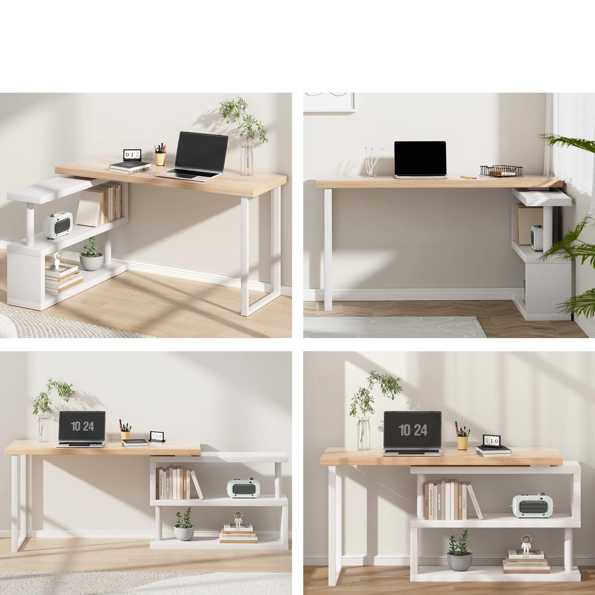 3 Artiss Office Desk & Chair Set 140cm Computer Desk Rotatable Shelf & Criss Cross Office Chair Armless Swivel - Multi, 3 of 7