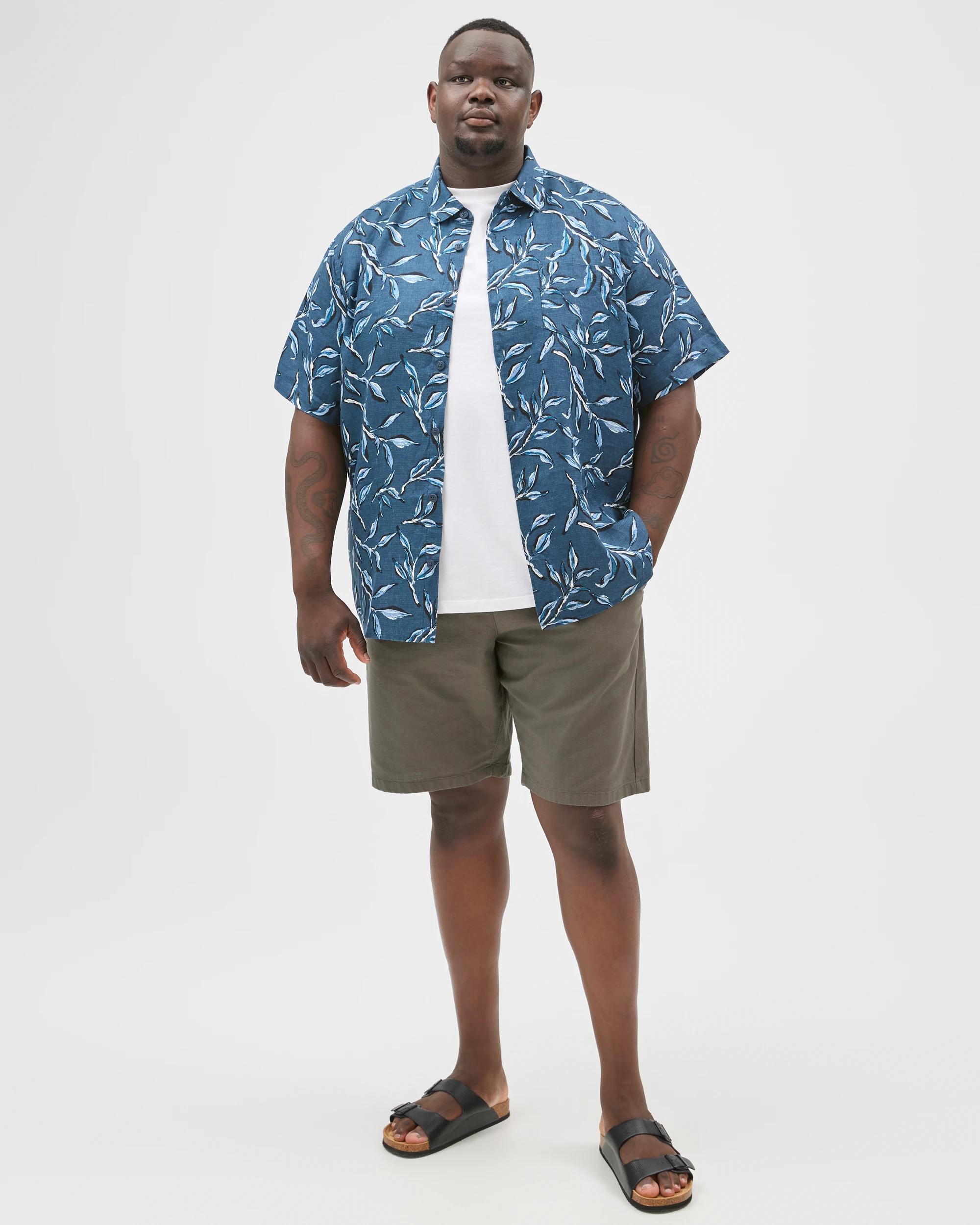 1 Target Man Plus Size European Linen Short Sleeve Print Shirt NAVY, 1 of 5