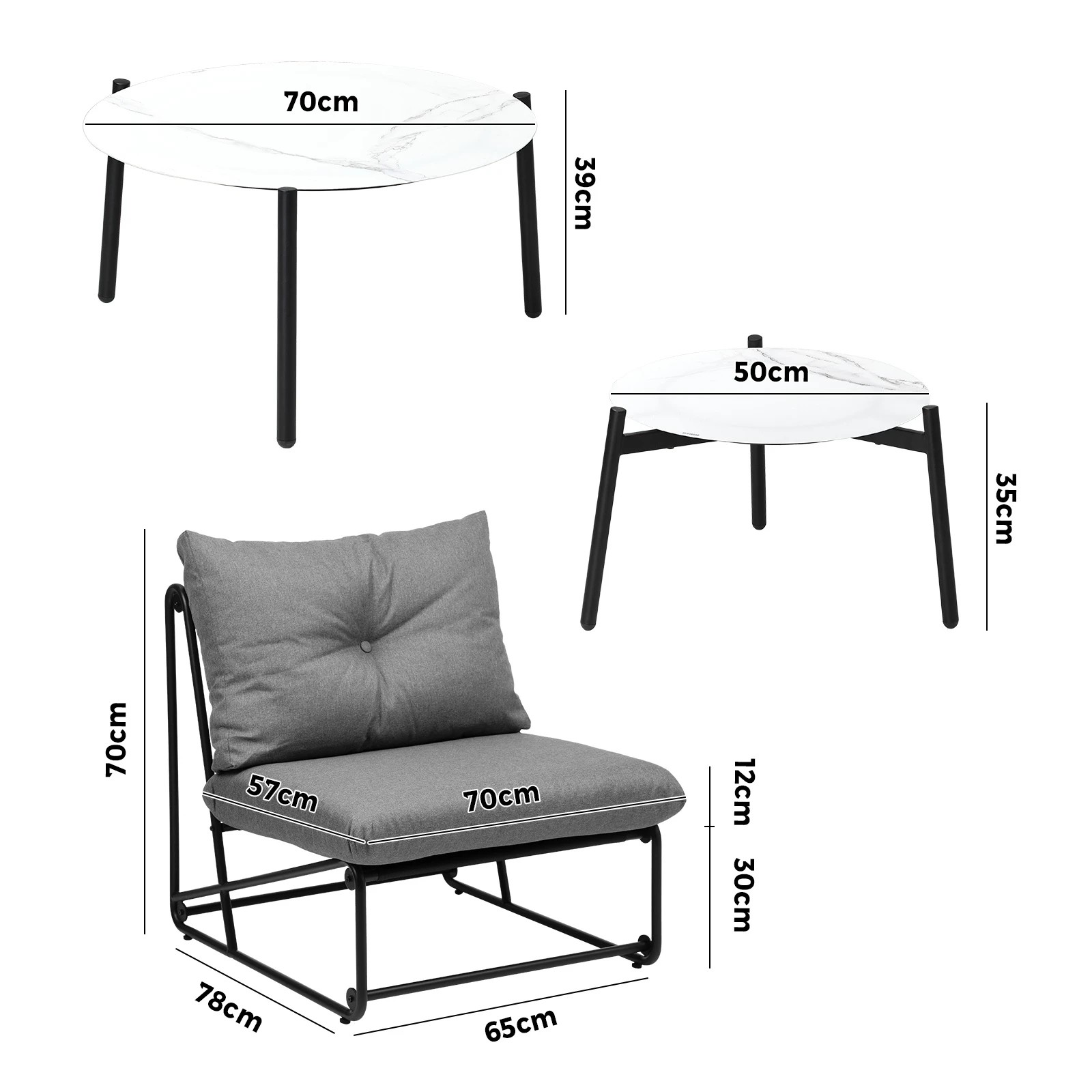 2 Livsip Outdoor Sofa Set 6 PCS Lounge Setting Table Chairs - Grey, 2 of 9