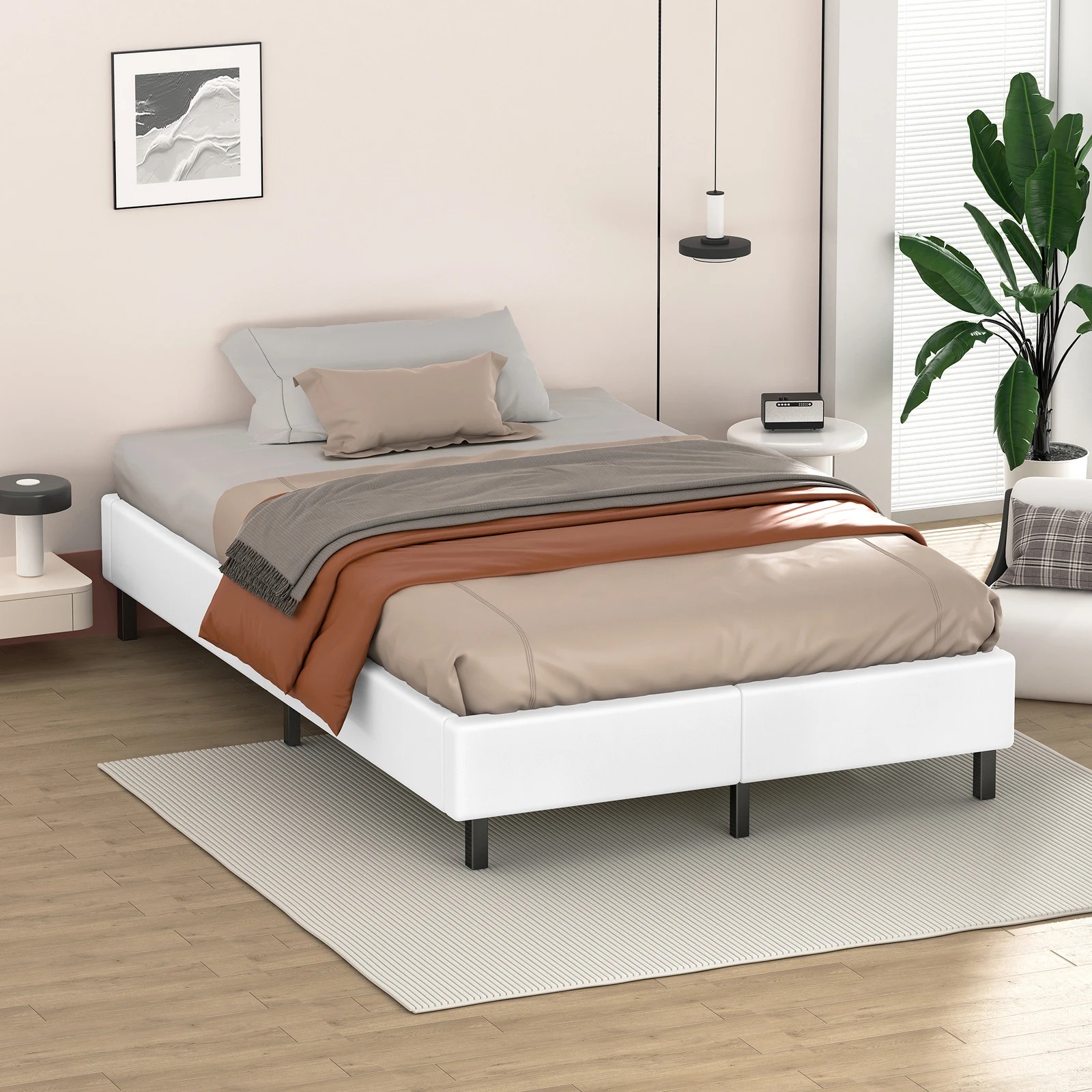 6 Alfordson Bed Frame King Single Mattress Base Foundation Leather Basel - White, 6 of 10