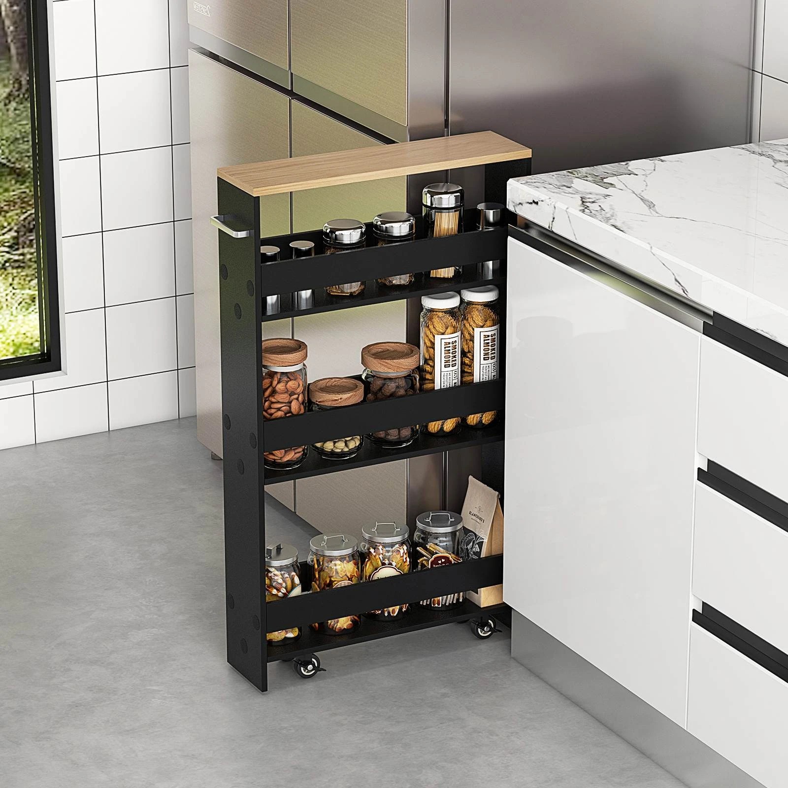 3 Costway 4-Tier Slim Storage Cart Black, 3 of 4