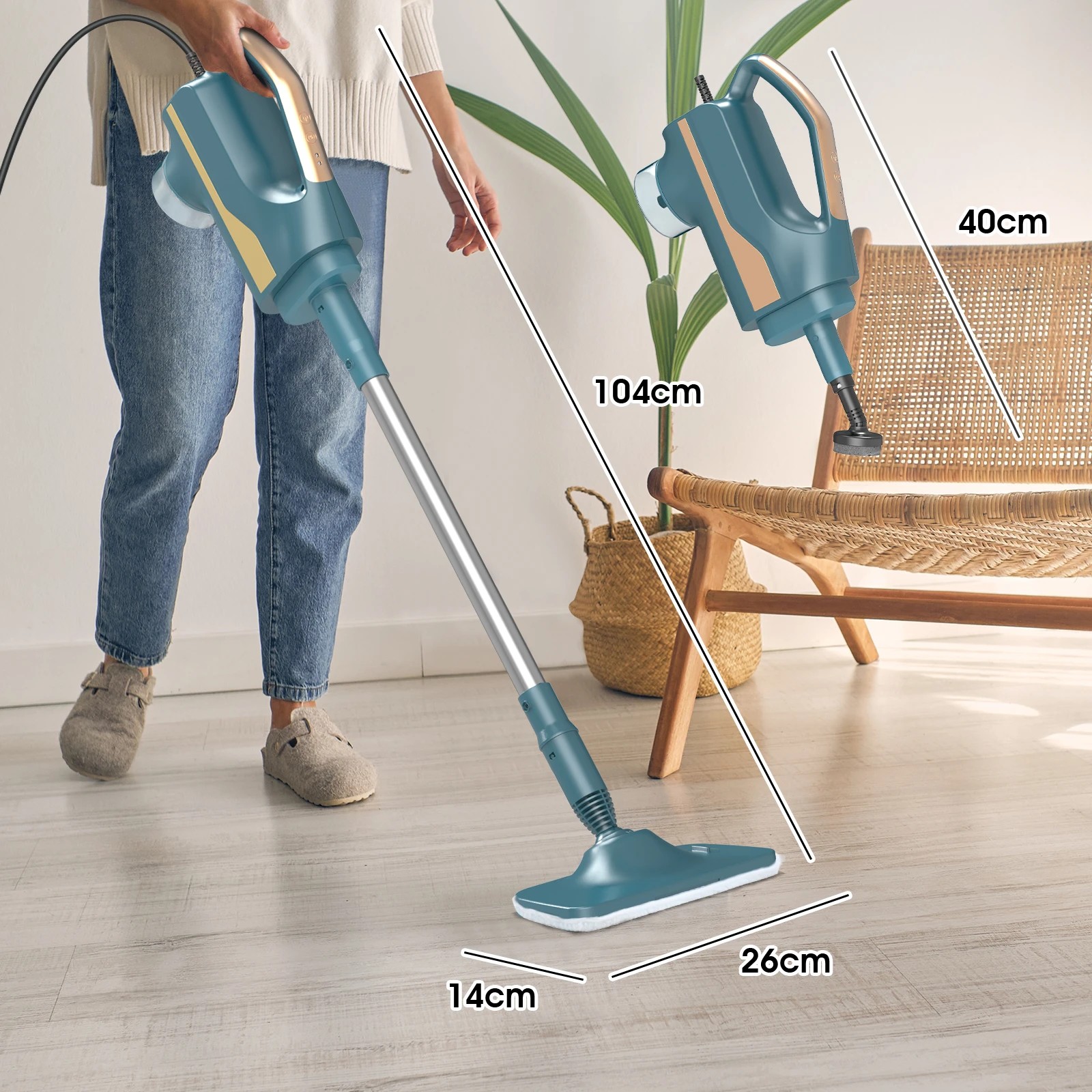 4 Advwin 1500W Steam Mop with Handheld Steamer 6 Attachments for Hard Floor Tile Glass - Green, 4 of 7