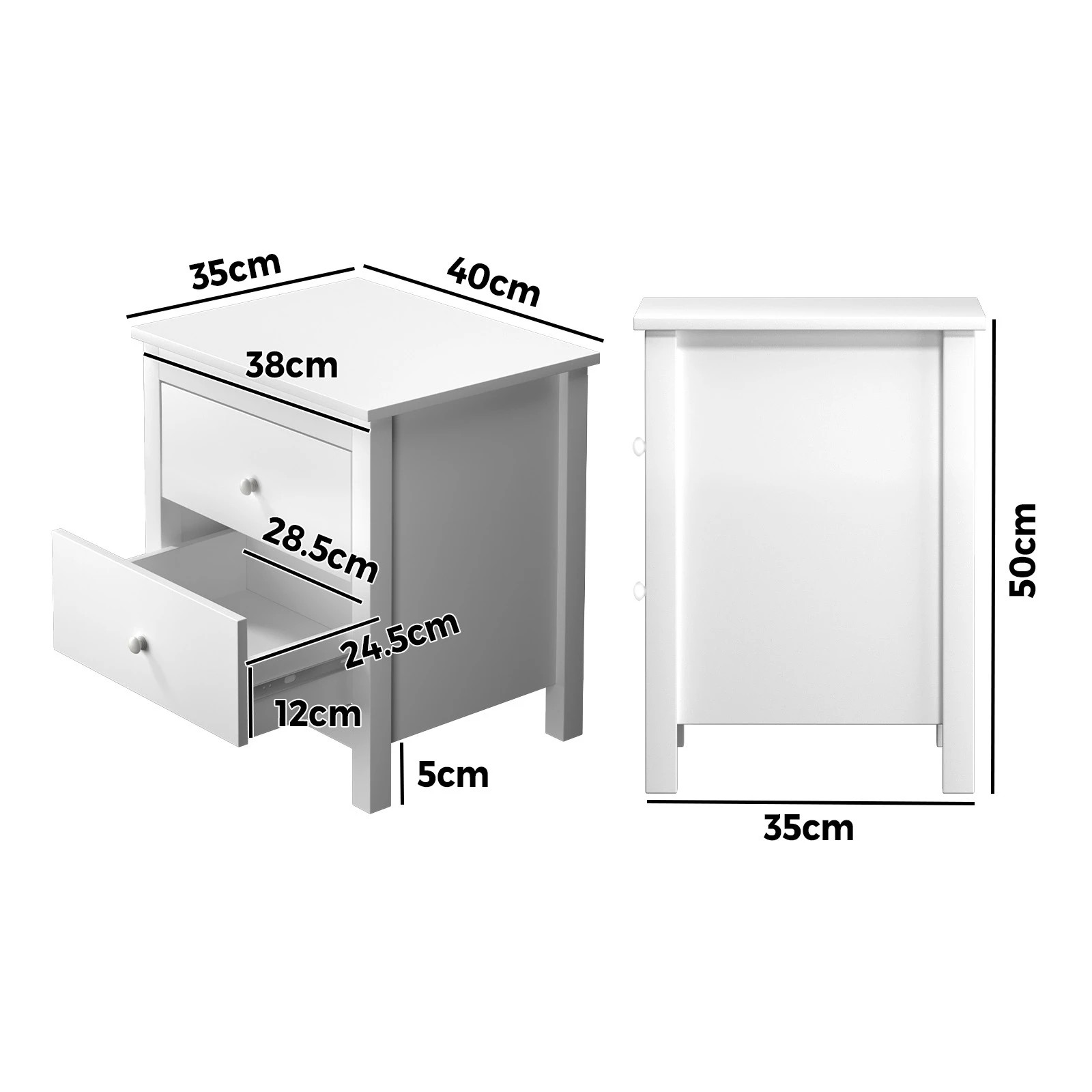 2 Oikiture Bedside Tables Set of 2 Nightstand Side Table Storage Cabinet 2 Drawers - White, 2 of 9