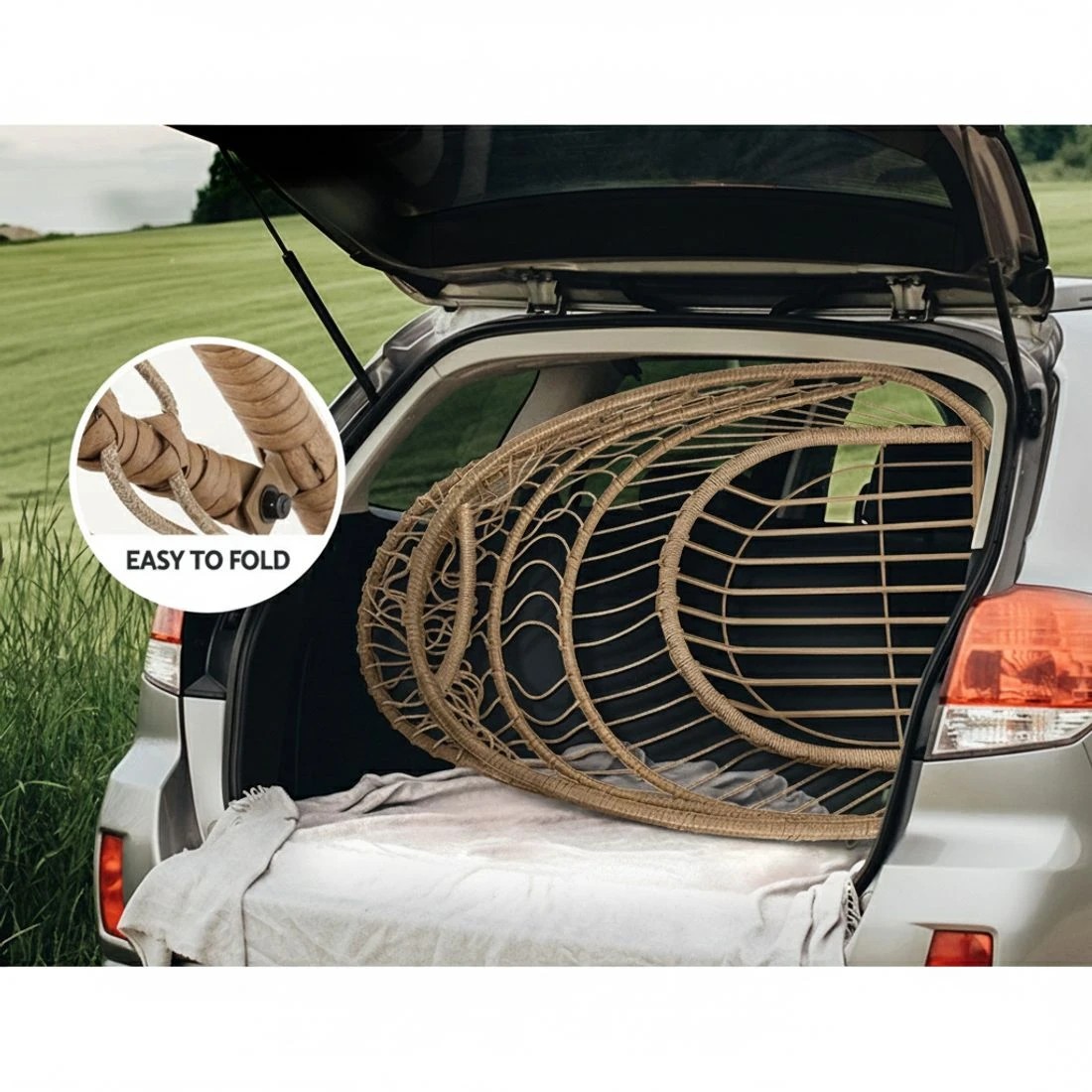 5 Gardeon Outdoor Egg Swing Chair Wicker Rope Furniture Pod Stand Foldable - Multi, 5 of 5