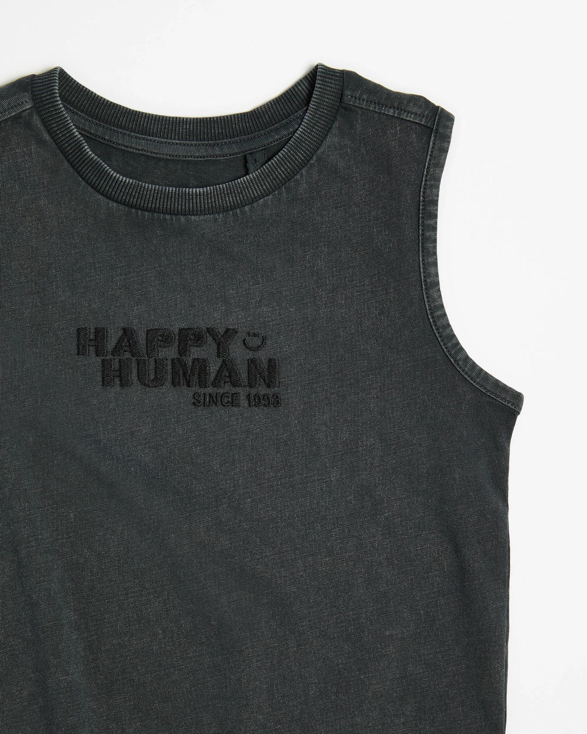 5 Target Australian Cotton Embroidered Washed Tank CHARCOAL HAPPY HUMAN, 5 of 5