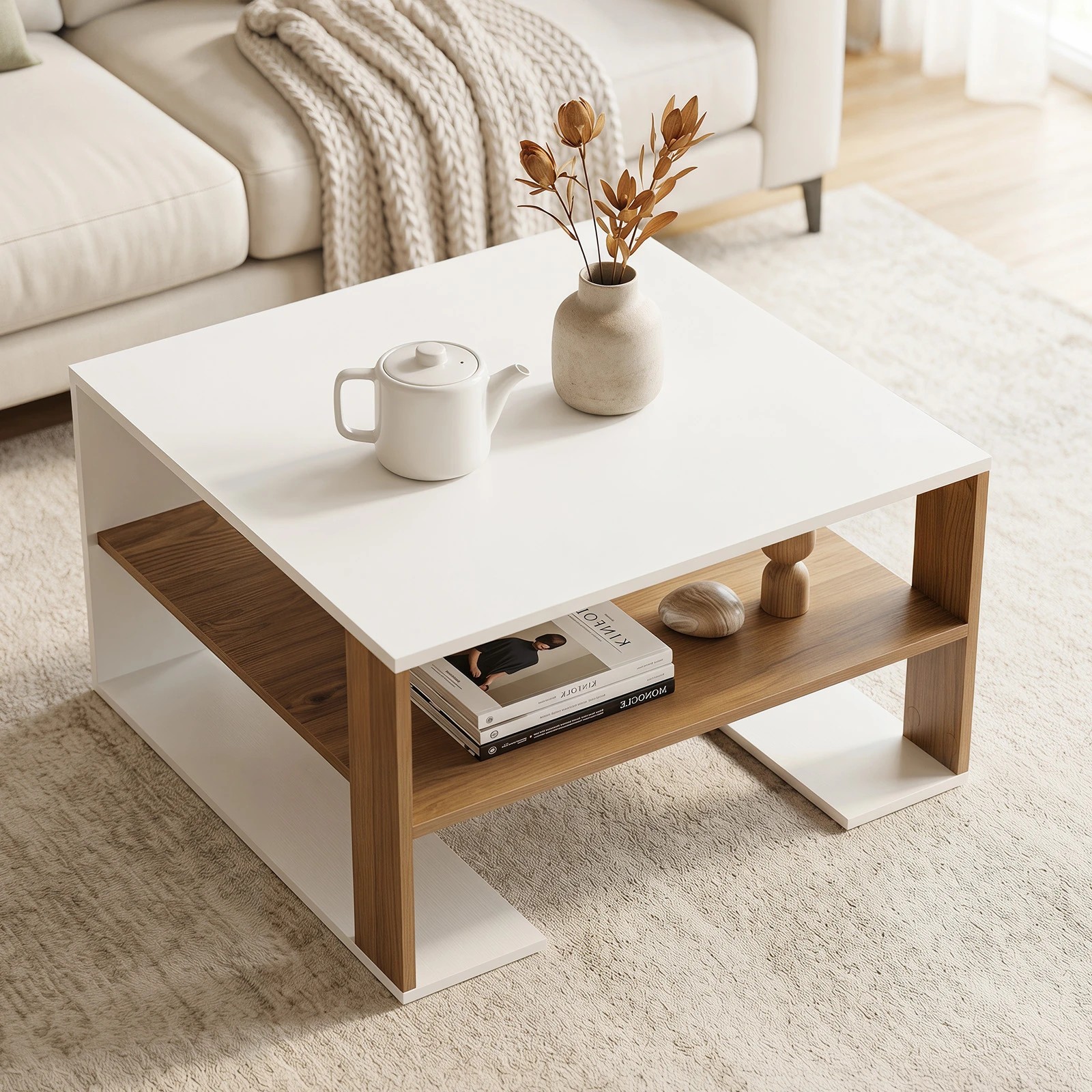 3 Costway 2-Tier Square Coffee Table Modern Compact Center Table, 3 of 6