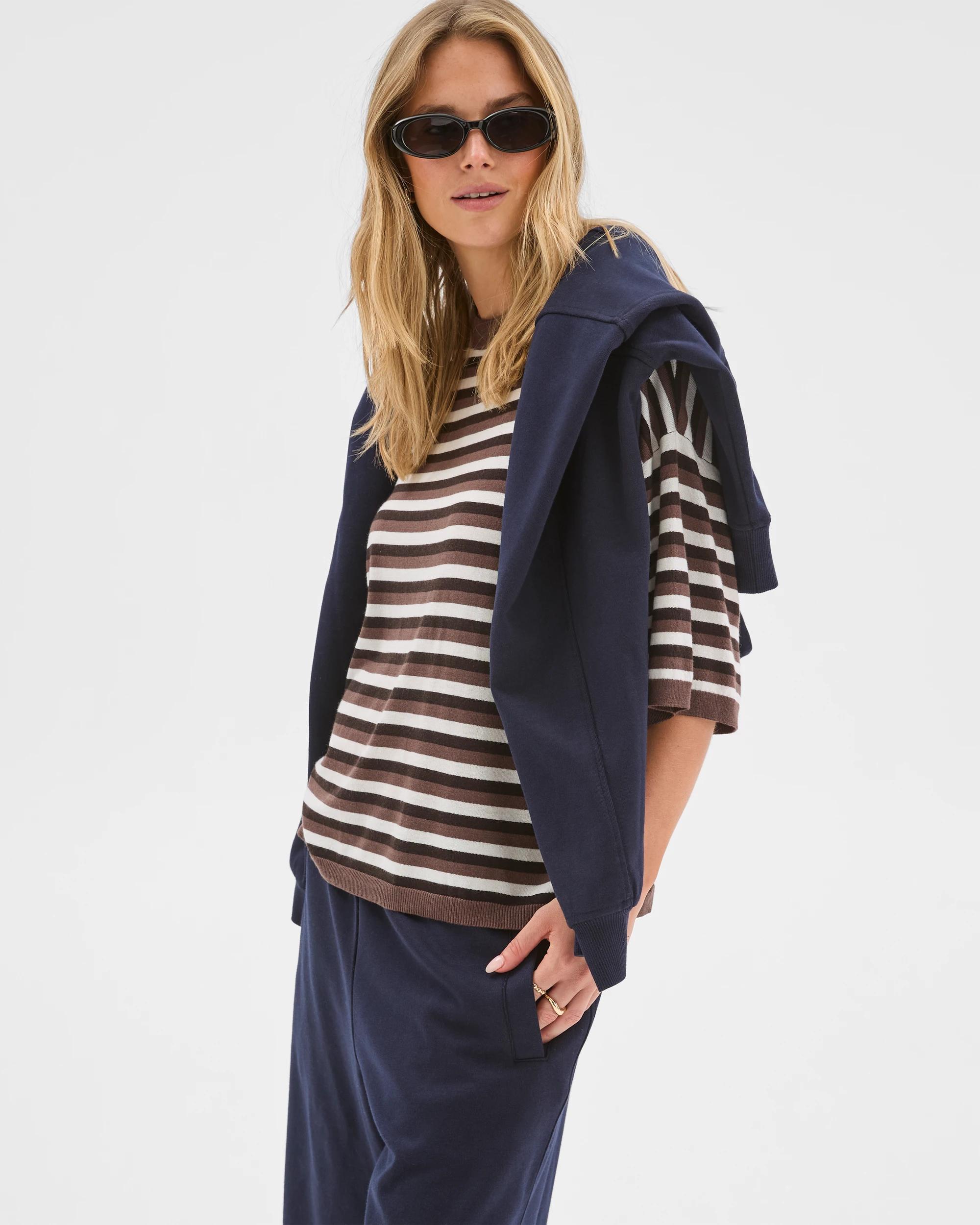 4 Lily Loves Striped Knit T-Shirt BARK, 4 of 7