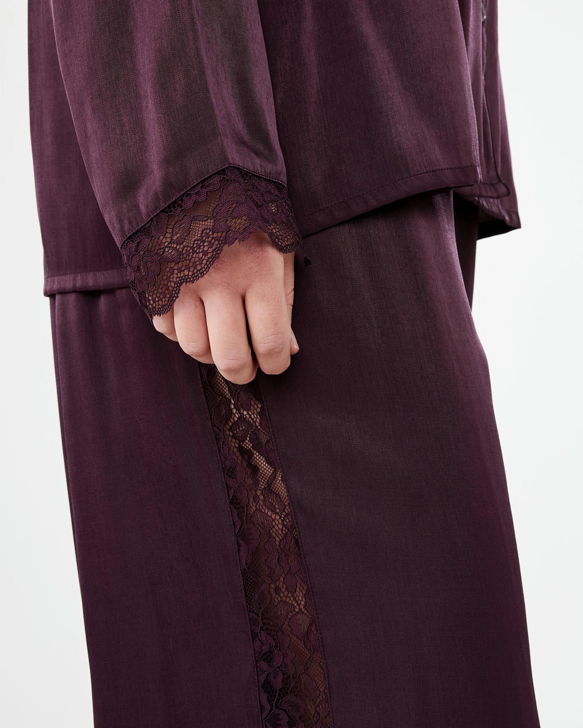 9 Lace Trim Matte Satin Pyjama Set Night Plum, 9 of 9