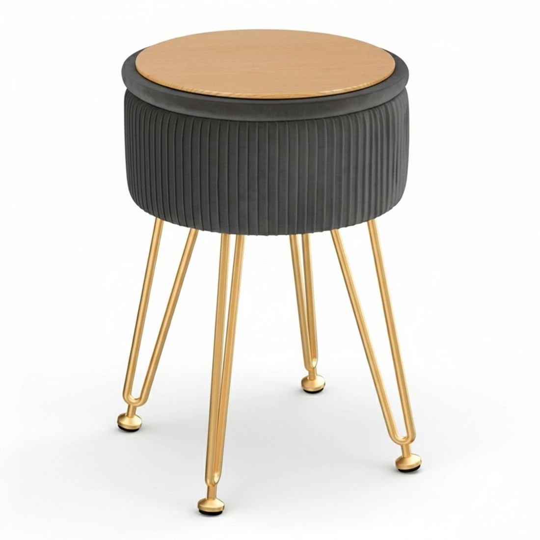 3 Artiss Ottoman Storage Foot Stool Vanity Velvet Round - Grey, 3 of 6