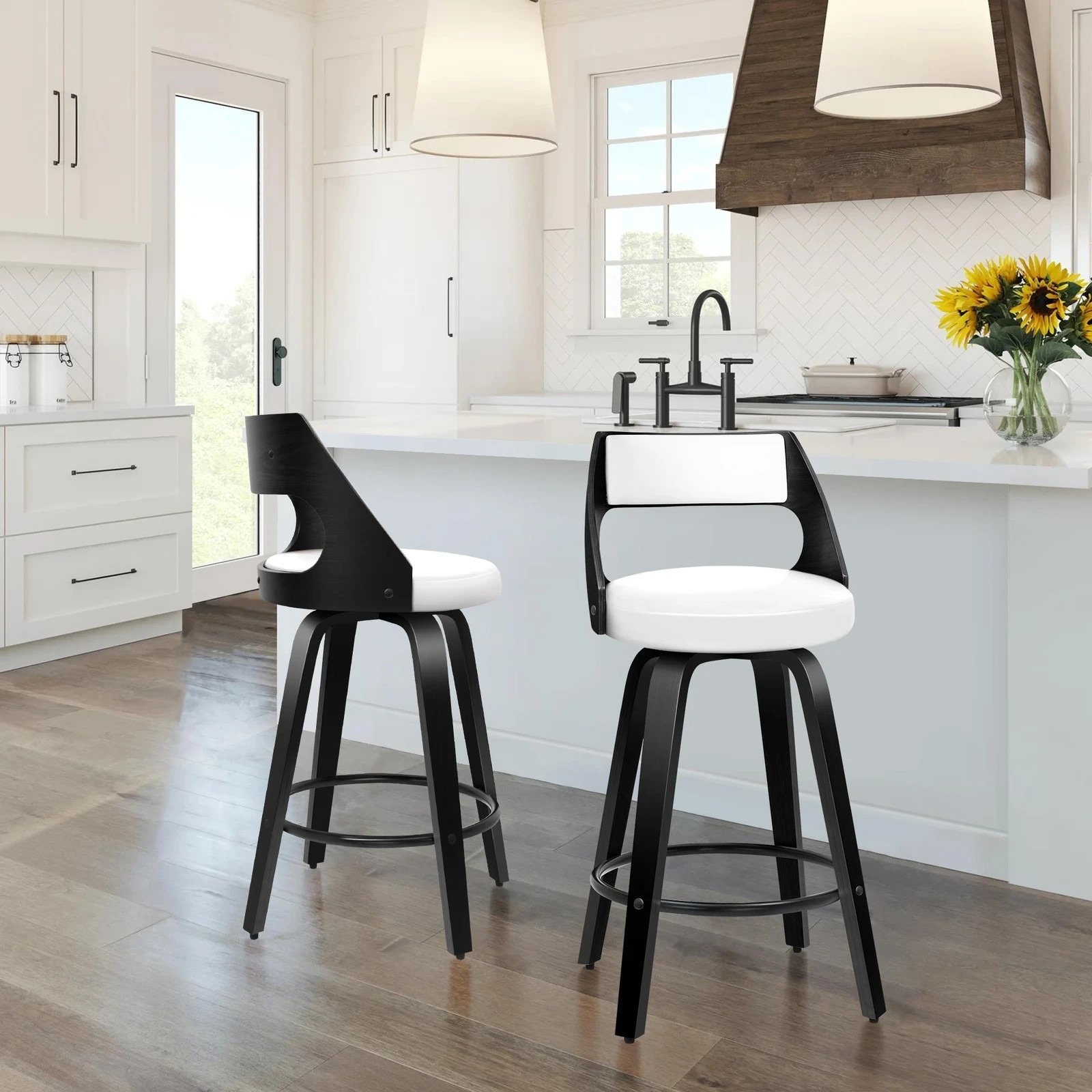 2 Alfordson 4x Swivel Bar Stools Eden Kitchen Wooden Dining Chair - White, 2 of 10