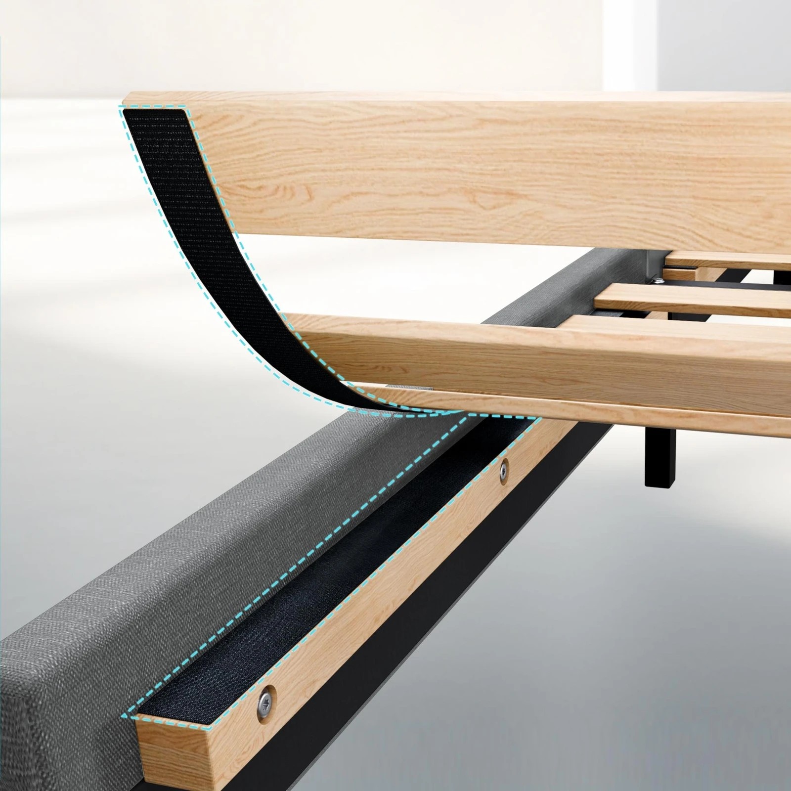 4 Alfordson Bed Frame Single Size Mattress Base Wooden Platform Fabric - Grey, 4 of 10