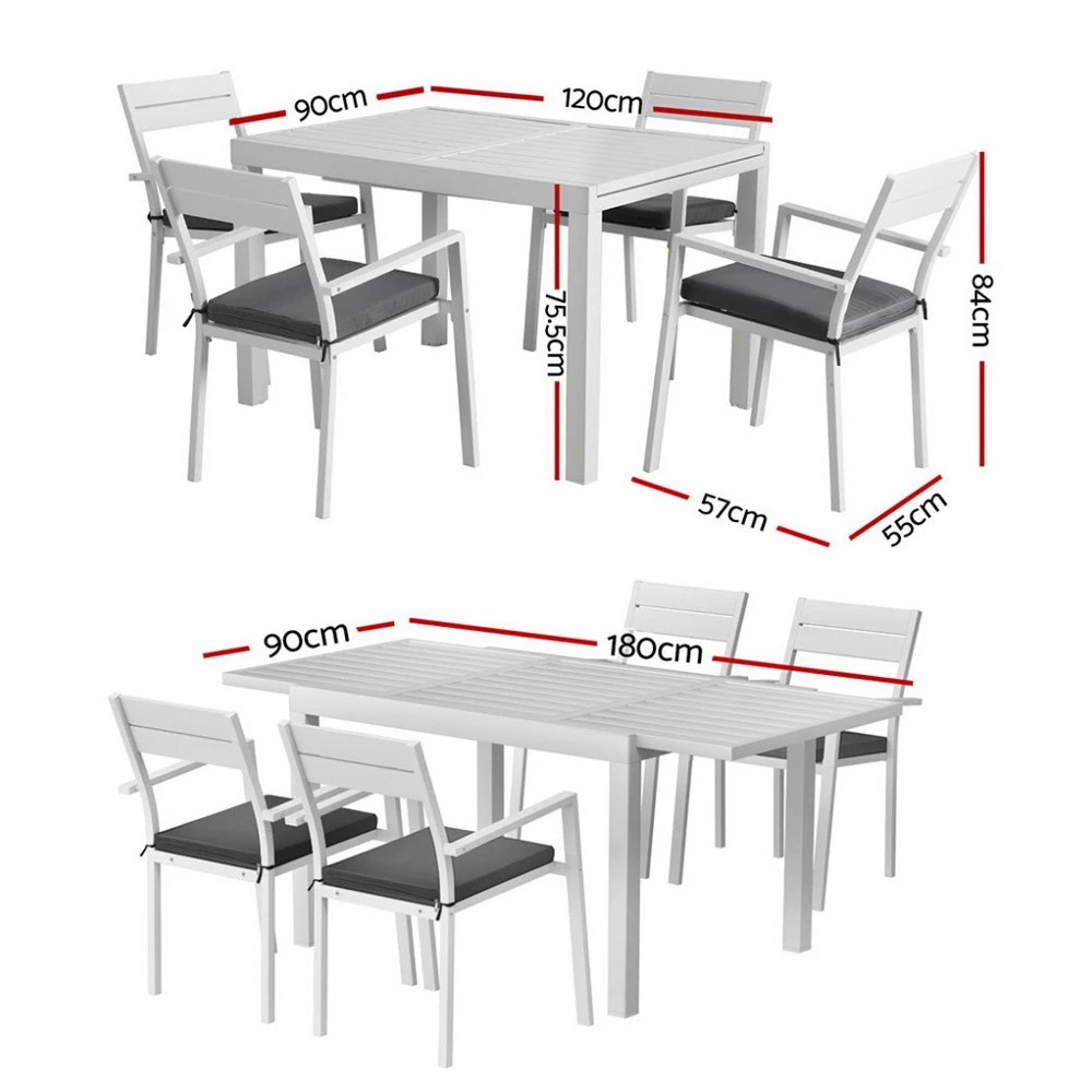 2 Gardeon Outdoor Dining Set 5 Piece Aluminum Extendable Table Setting - White, 2 of 6