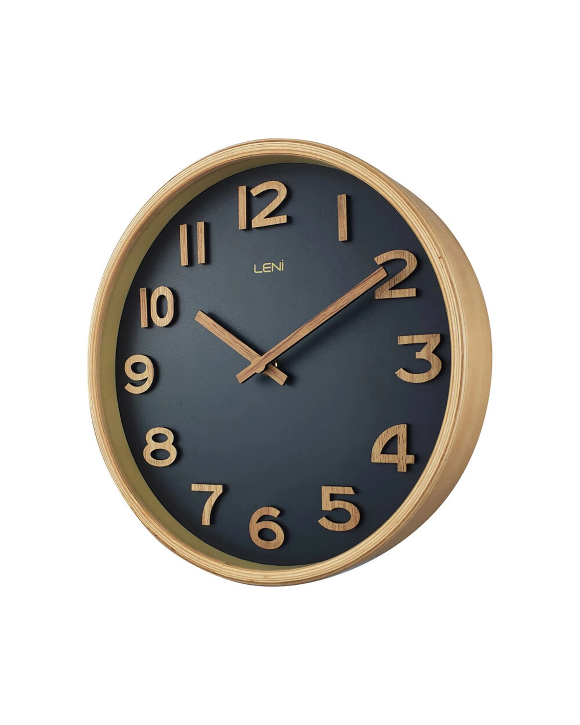 2 Leni Tilia Wall Clock Silent Sweep Movement Raised Wooden Numerals 25.5cm - Black, 2 of 2