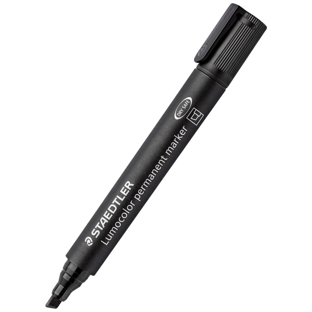 2 Staedtler Lumocolour Permanent Marker Chisel Black 4 Pack, 2 of 7