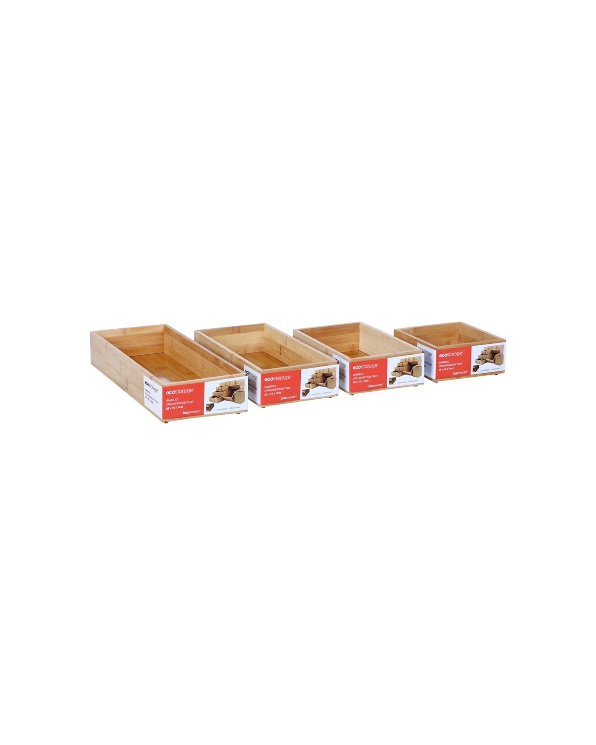 4 Boxsweden Bamboo Organisation Tray Modular Storage Box 15cm 3x Bamboo Tray - Plain, 4 of 4