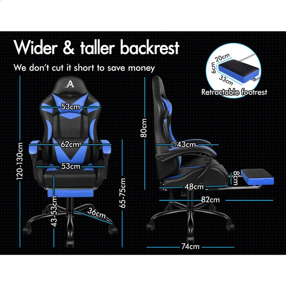 8 Alfordson Gaming Chair Office Massage 12 RGB LED Computer Seat PU Leather - Blue, 8 of 10