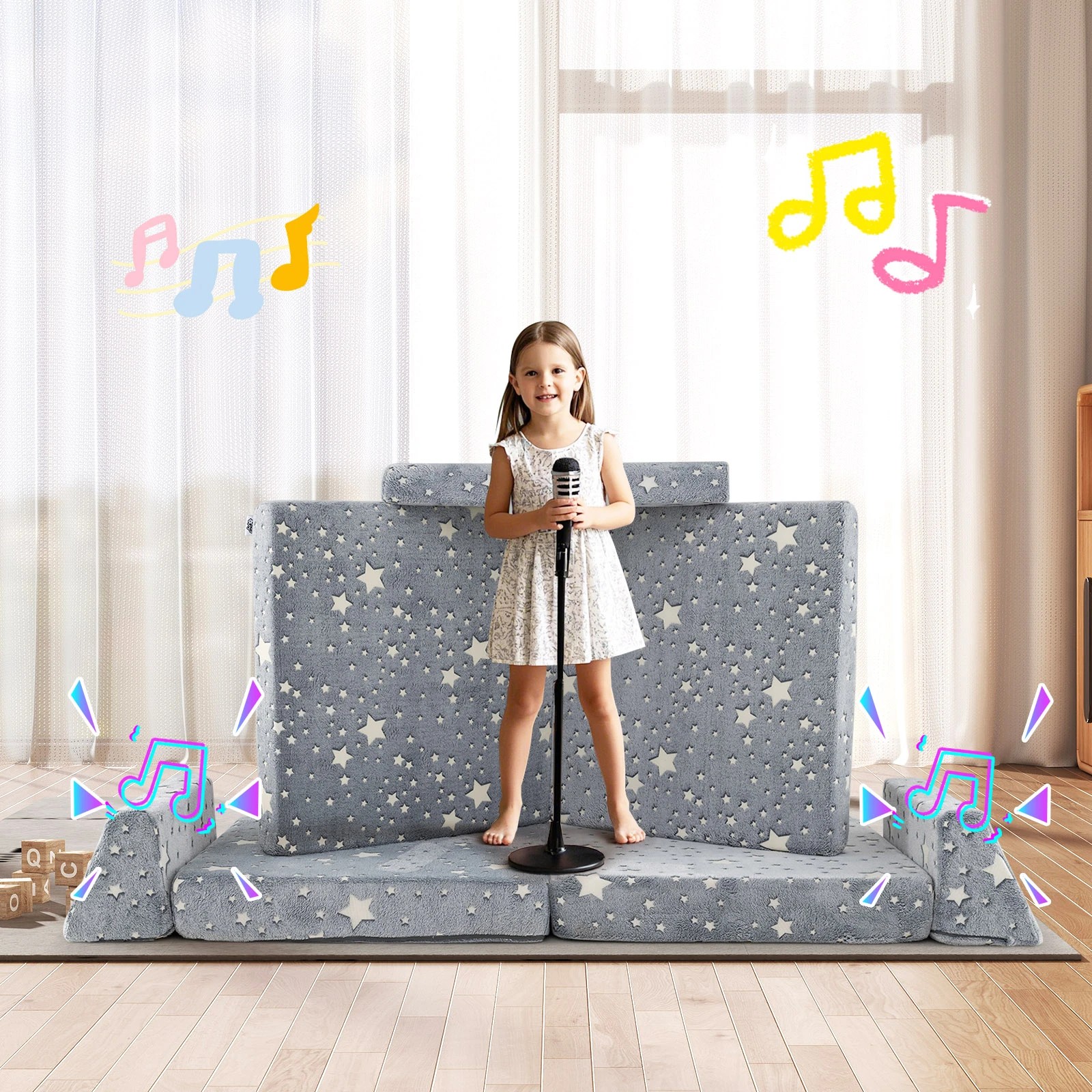 3 Costway 8PCS Modular Play Couch Glow in the Dark Sectional Sofa - Grey, 3 of 3