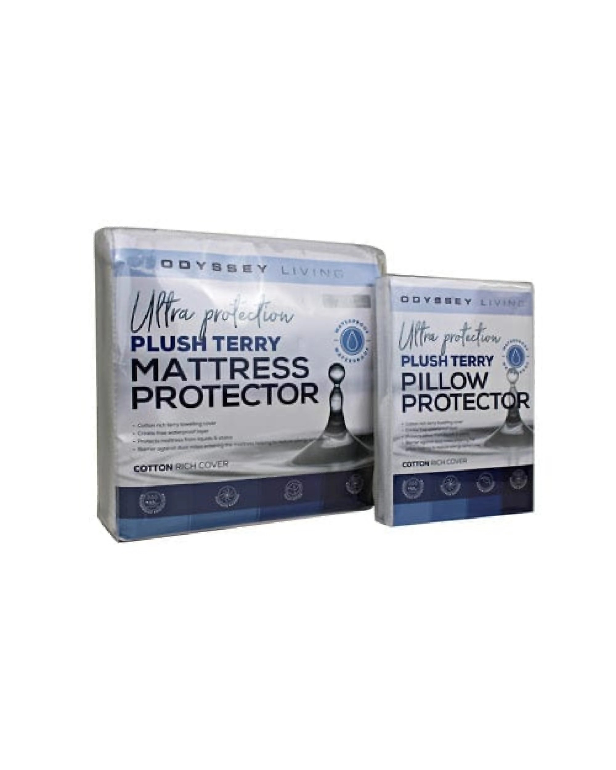 1 Odyysey Living Waterproof Plush Terry Mattress Protector - Single Bed - White, 1 of 3