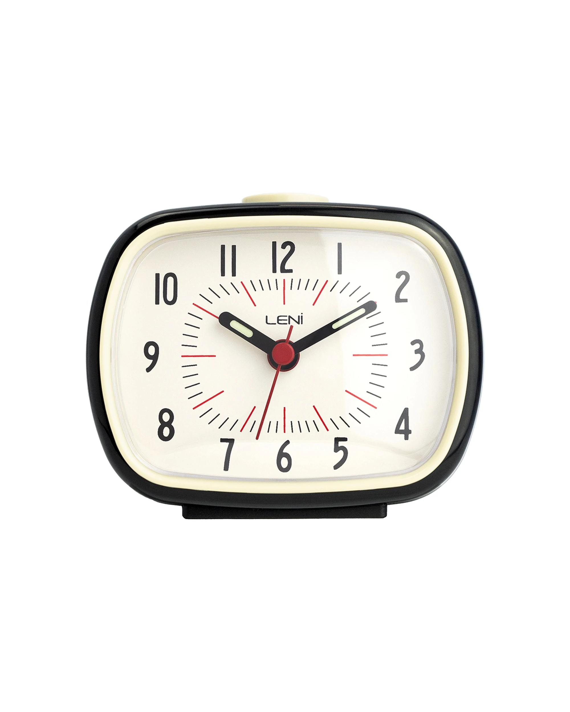 1 Leni Retro Silent Sweep Analogue Alarm Clock 9cm W/ Glow In The Dark Hands - Black, 1 of 7