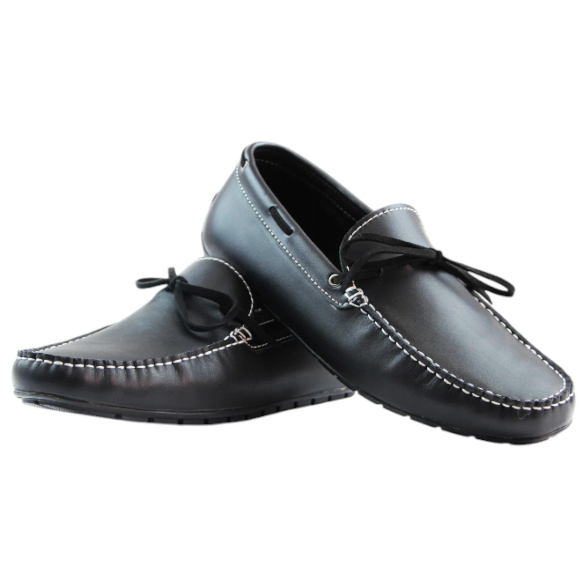 3 Zasel Anchor Boat Shoes Leather Mens Casual Slip On Deck Grip Loafers BLACK, 3 of 3