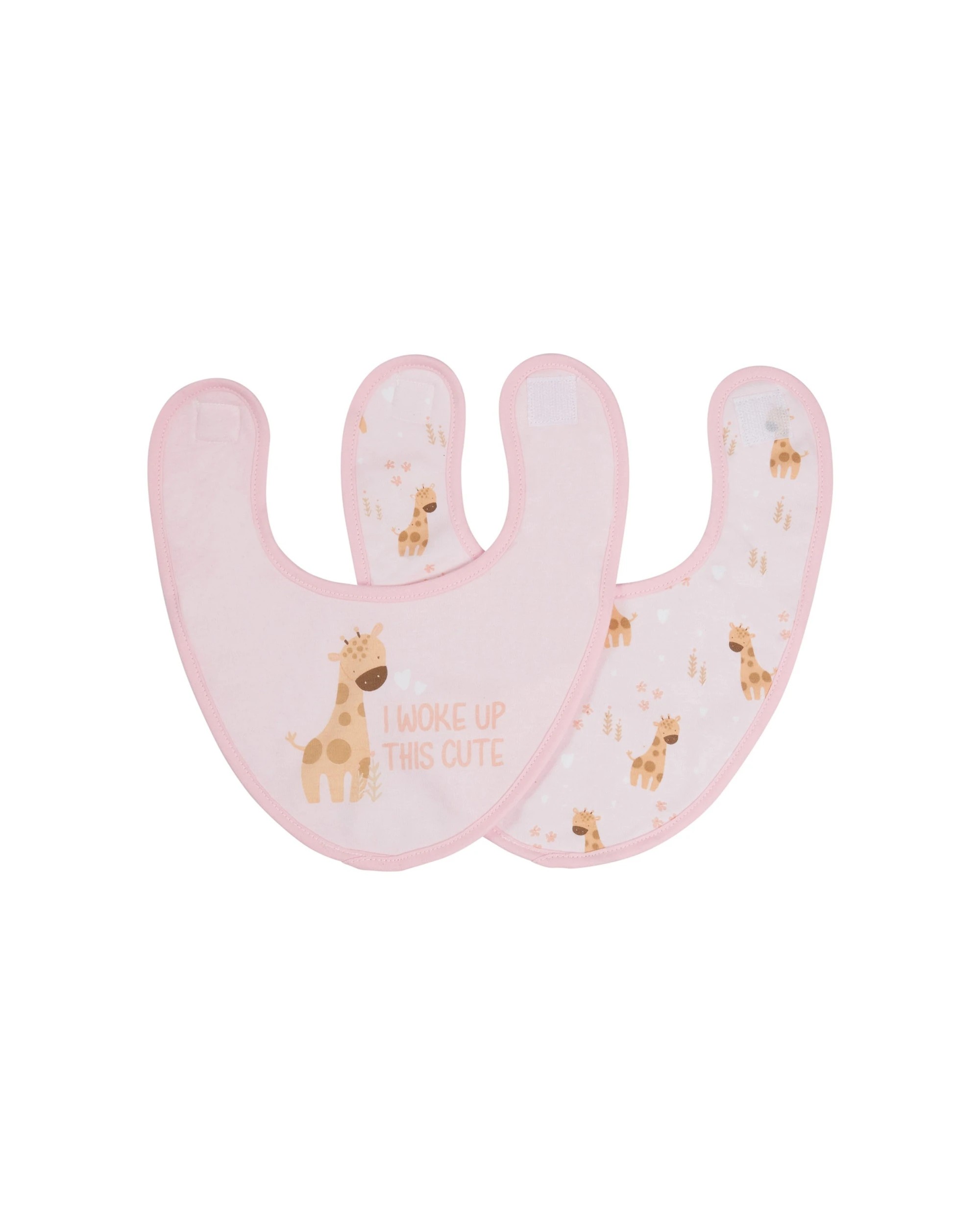 1 Splosh Baby Giraffe Cotton Bibs 2 Pack Feeding Absorbent Hook And Loop - Pink, 1 of 3