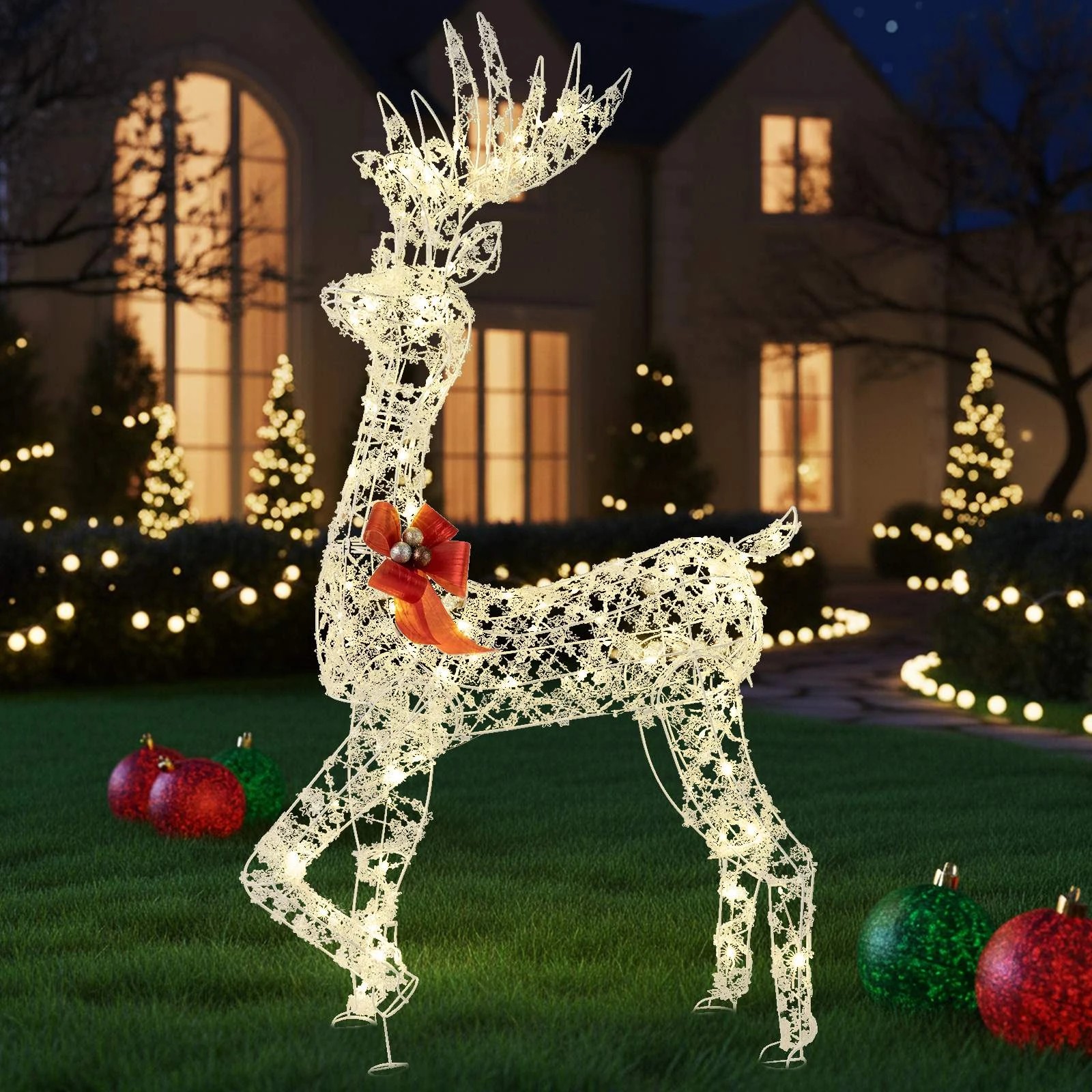 3 Costway Pre-Lit Christmas Reindeer 1.5M 3D Standing Buck Deer Xmas Holiday Decoration w/LED Lights, 3 of 3