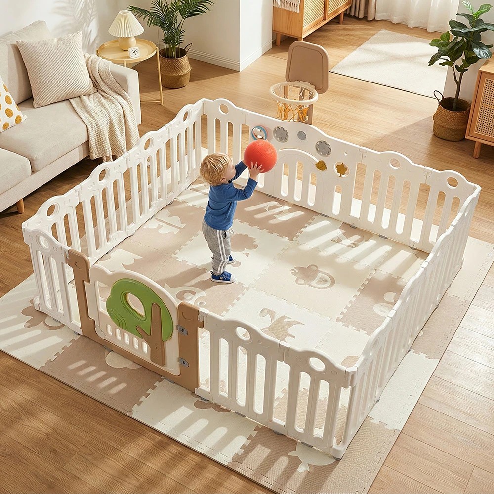 3 Playpals Kids Playpen 16 Panels Indoor Foldable Baby Safety Gate with Shoot Hoops - Multi, 3 of 3