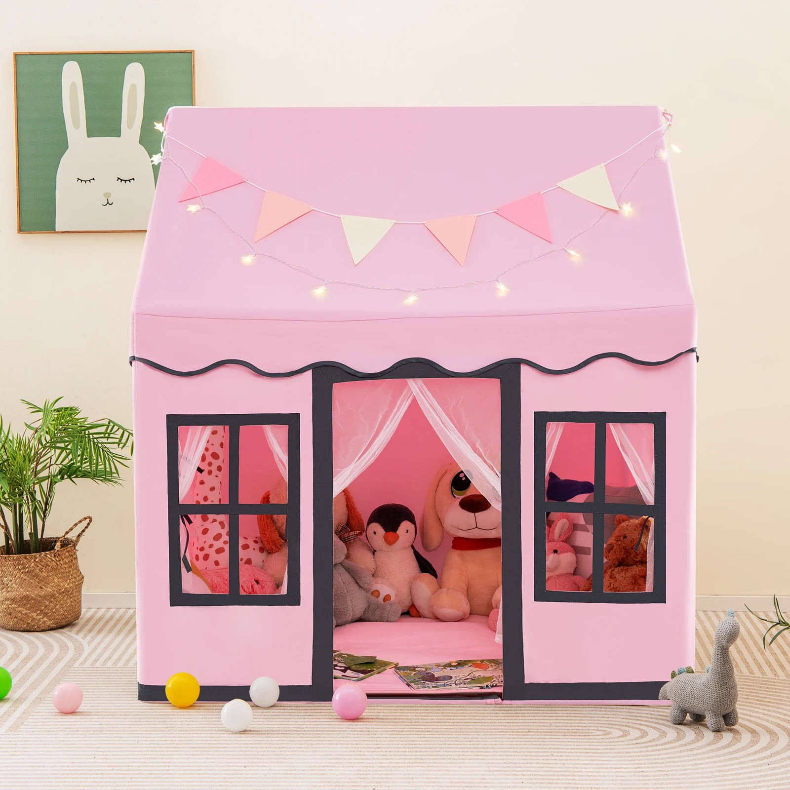 7 Costway Play Tent Kids Playhouse Indoor Toy w/Mat - Pink, 7 of 7