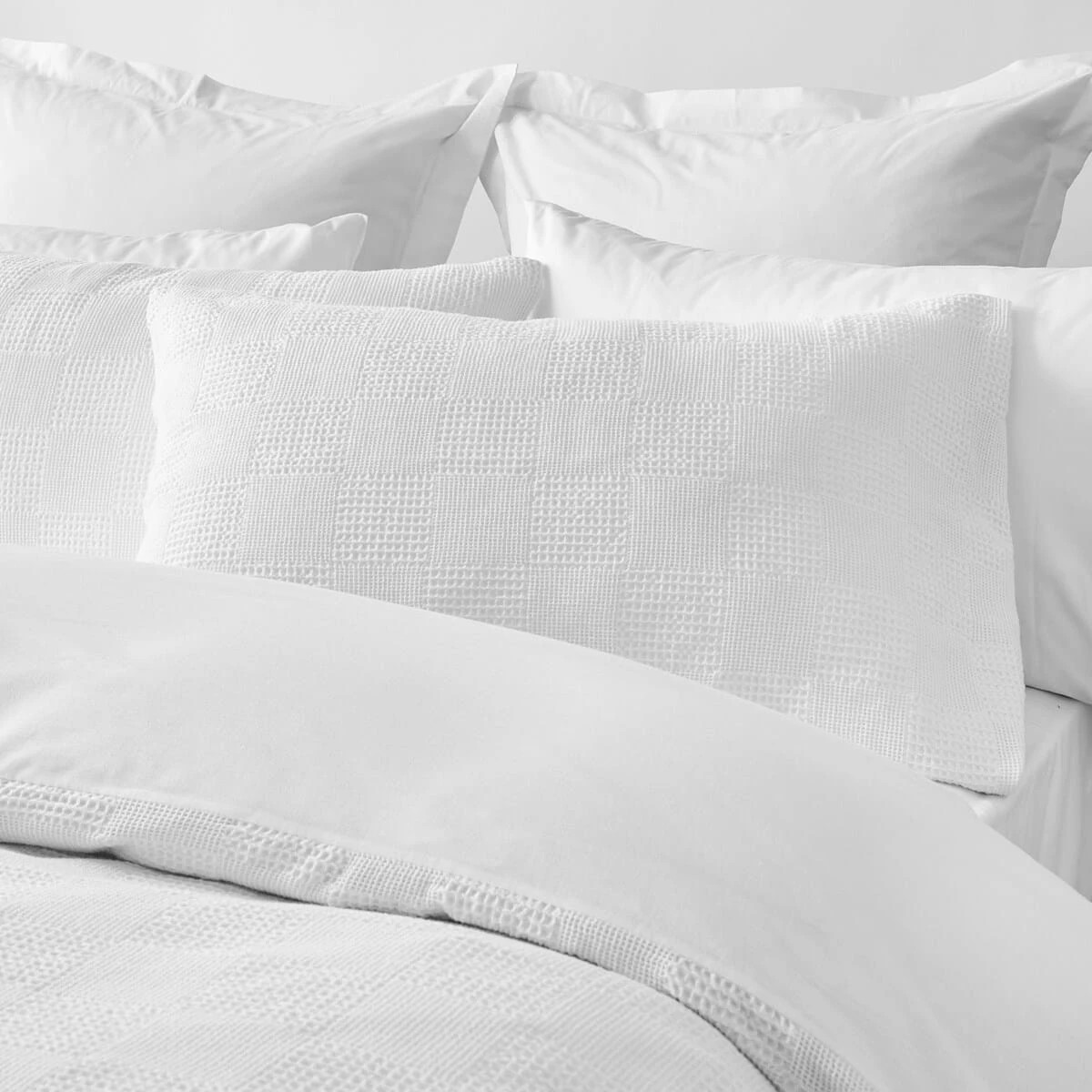 2 Check Waffle Cotton Quilt Cover Set - Super King Bed, White, 2 of 6