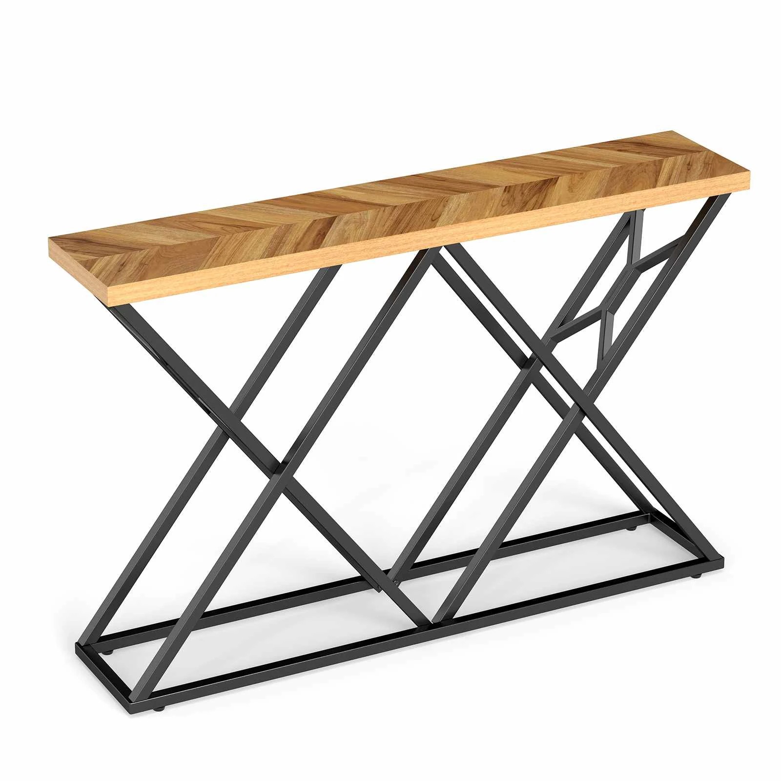 1 Costway 140cm Console Table Farmhouse Entryway Table Behind Couch Sofa Side Table, 1 of 3