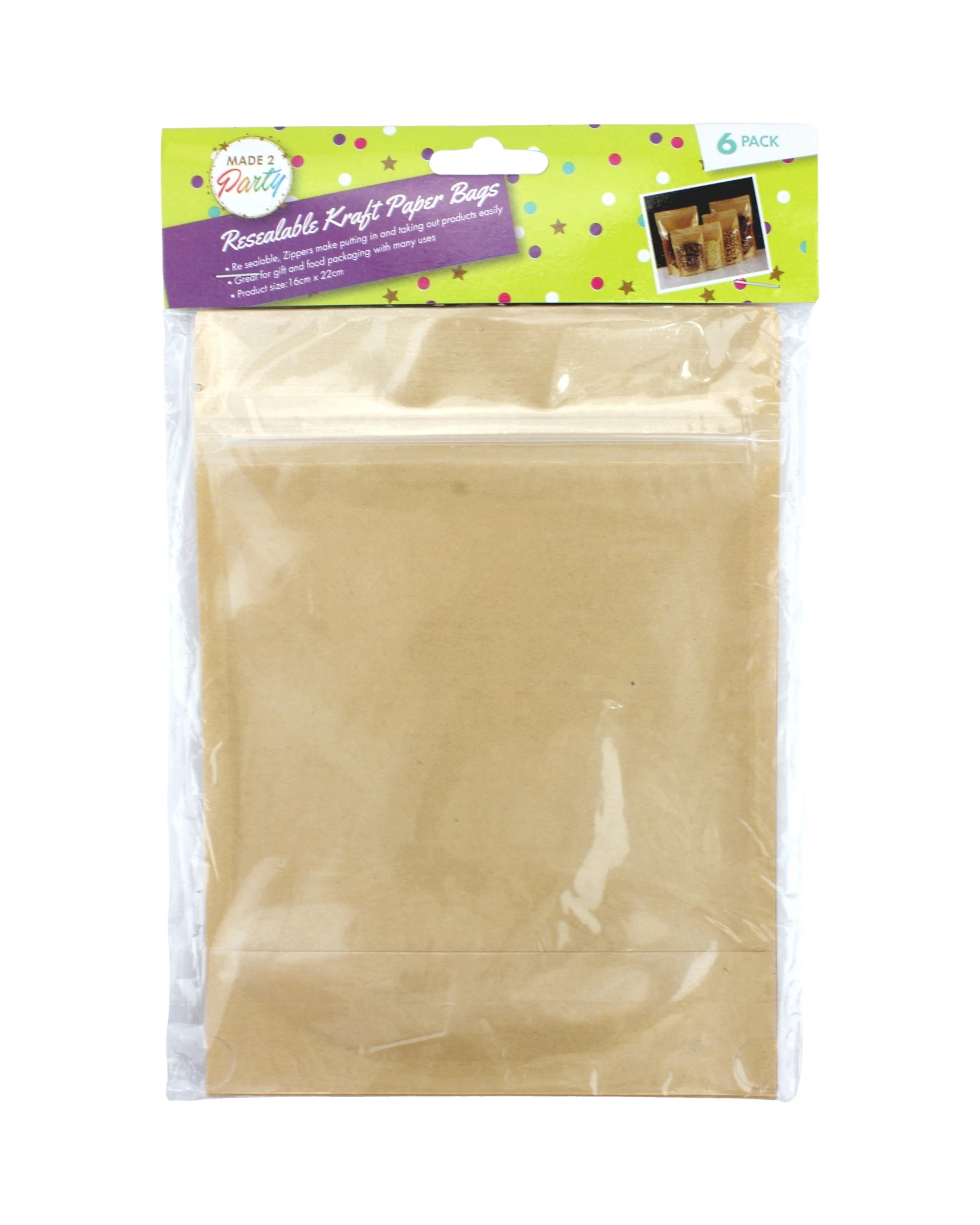 2 Durmaz Brown Paper Resealable Bags with Windows 22cm 6 Pack, 2 of 3