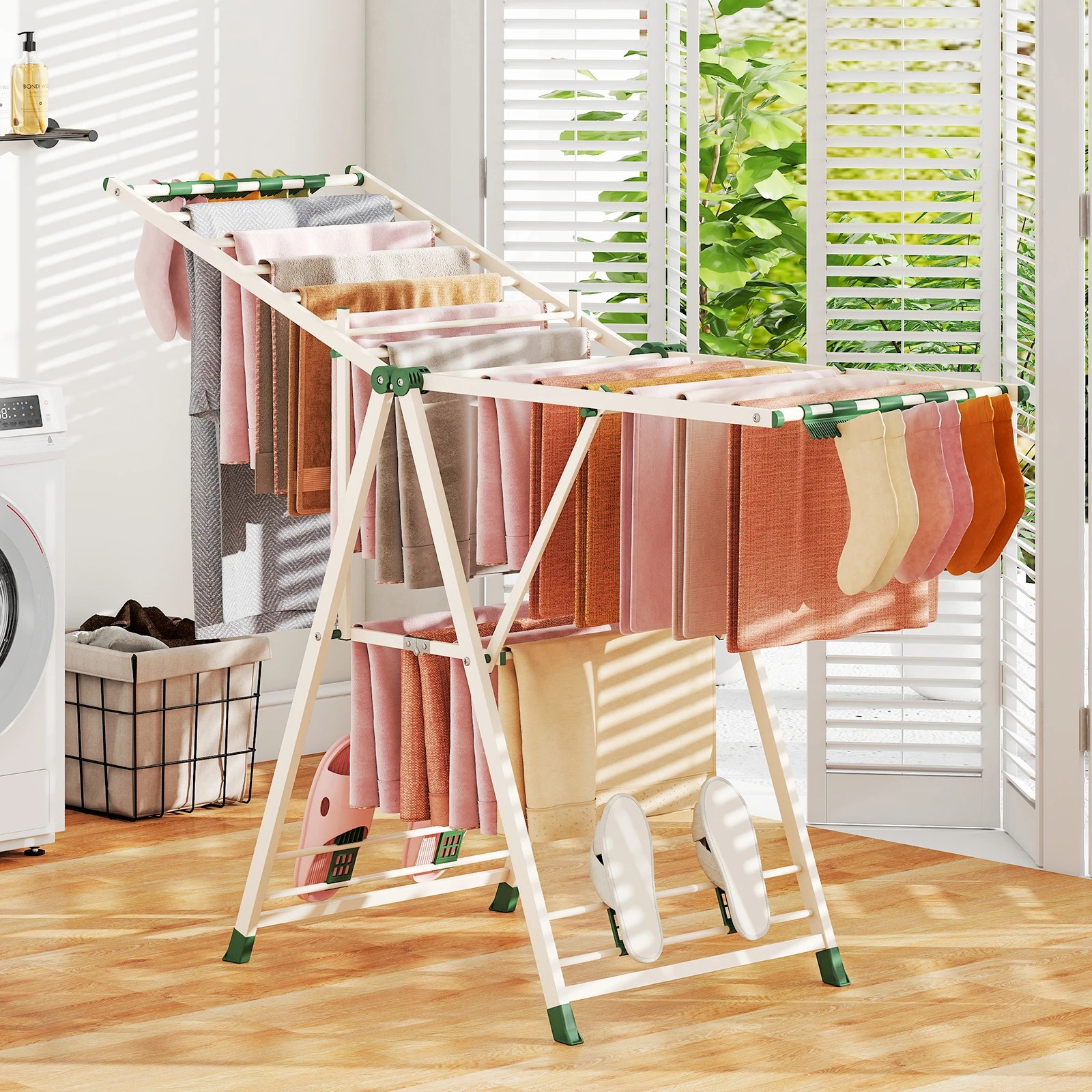 2 Costway Clothes Drying Rack Foldable Drying Airer w/18 Drying Rails Gullwing Clothing Stand, 2 of 3