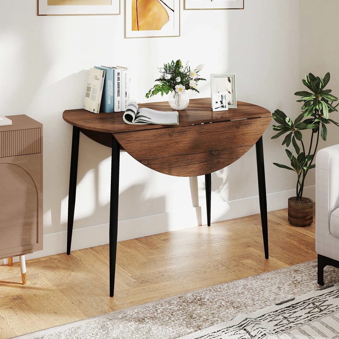 2 Costway 5PCS Round Dining Table Set w/4 Upholstered Chairs Kitchen Furniture, 2 of 4