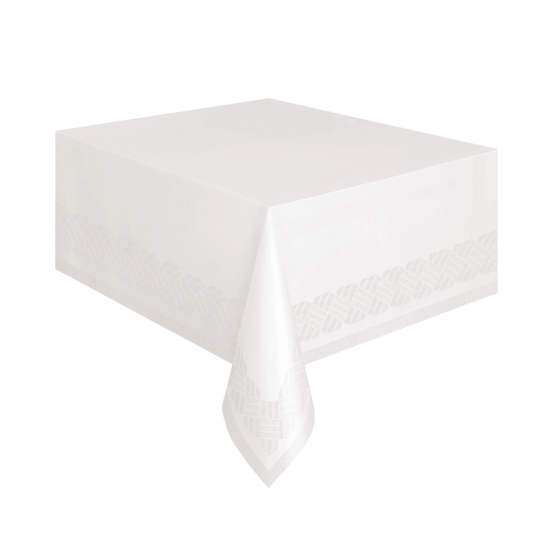 1 Unique White Rectangular Tissue Tablecloth with Plastic Lining, 1 of 3
