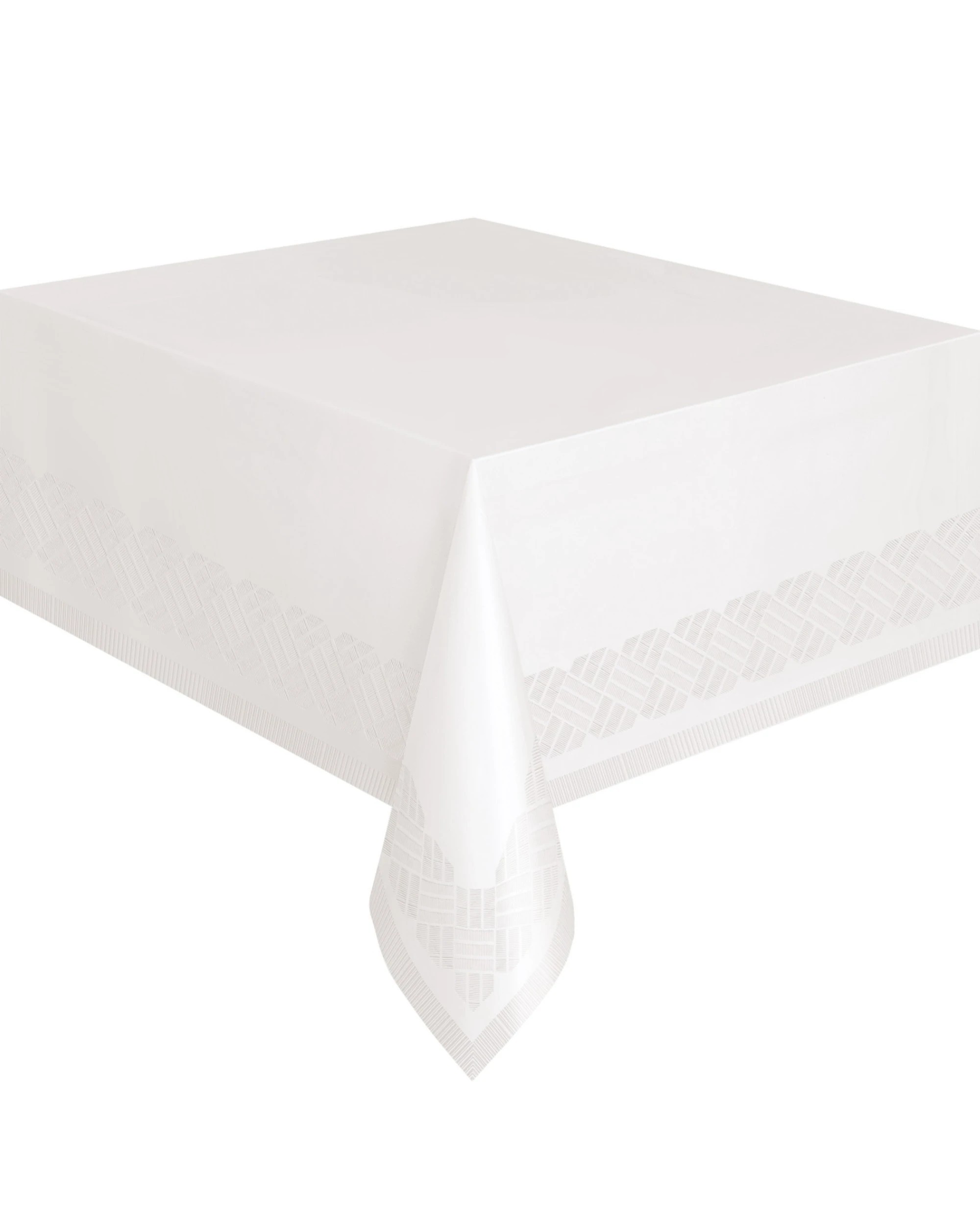 1 Unique White Rectangular Tissue Tablecloth with Plastic Lining - White, 1 of 3