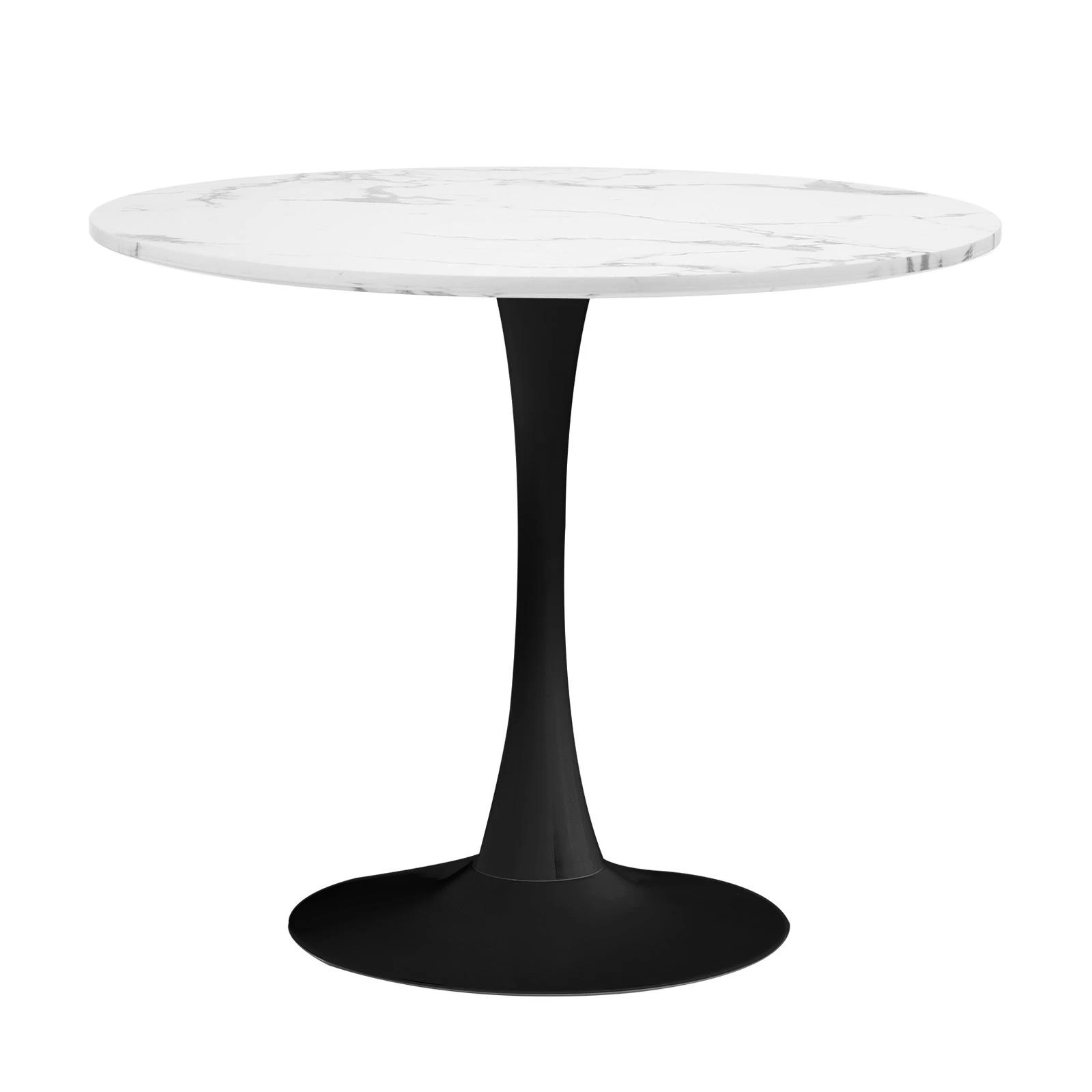 1 Oikiture 90cm Dining Table Kitchen Marble-look Tabletop Tulip Round Metal Leg - Multi, 1 of 9