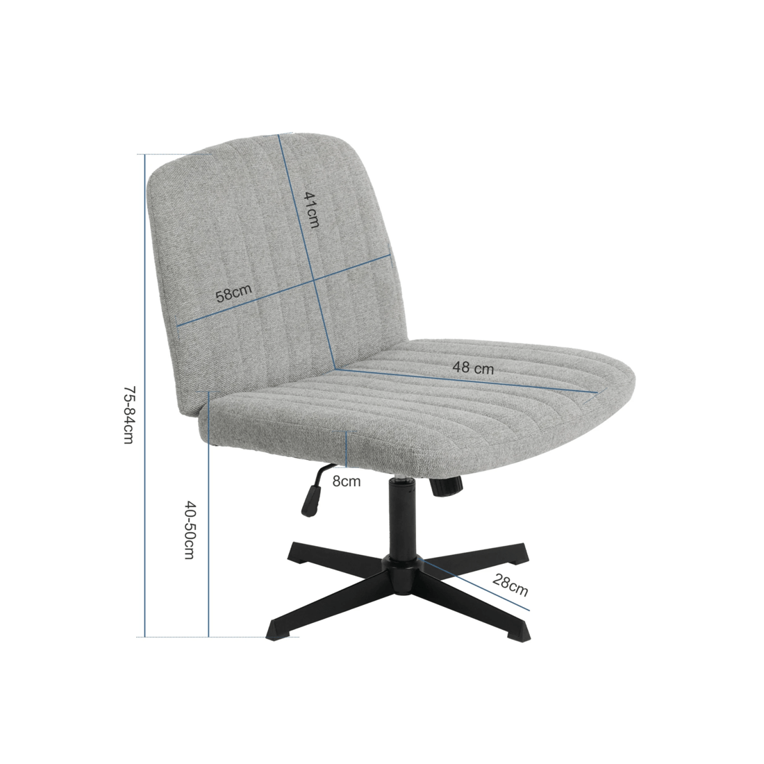 2 Advwin Armless Office Chair Swivel Vanity Chair No Wheel Grey, 2 of 9