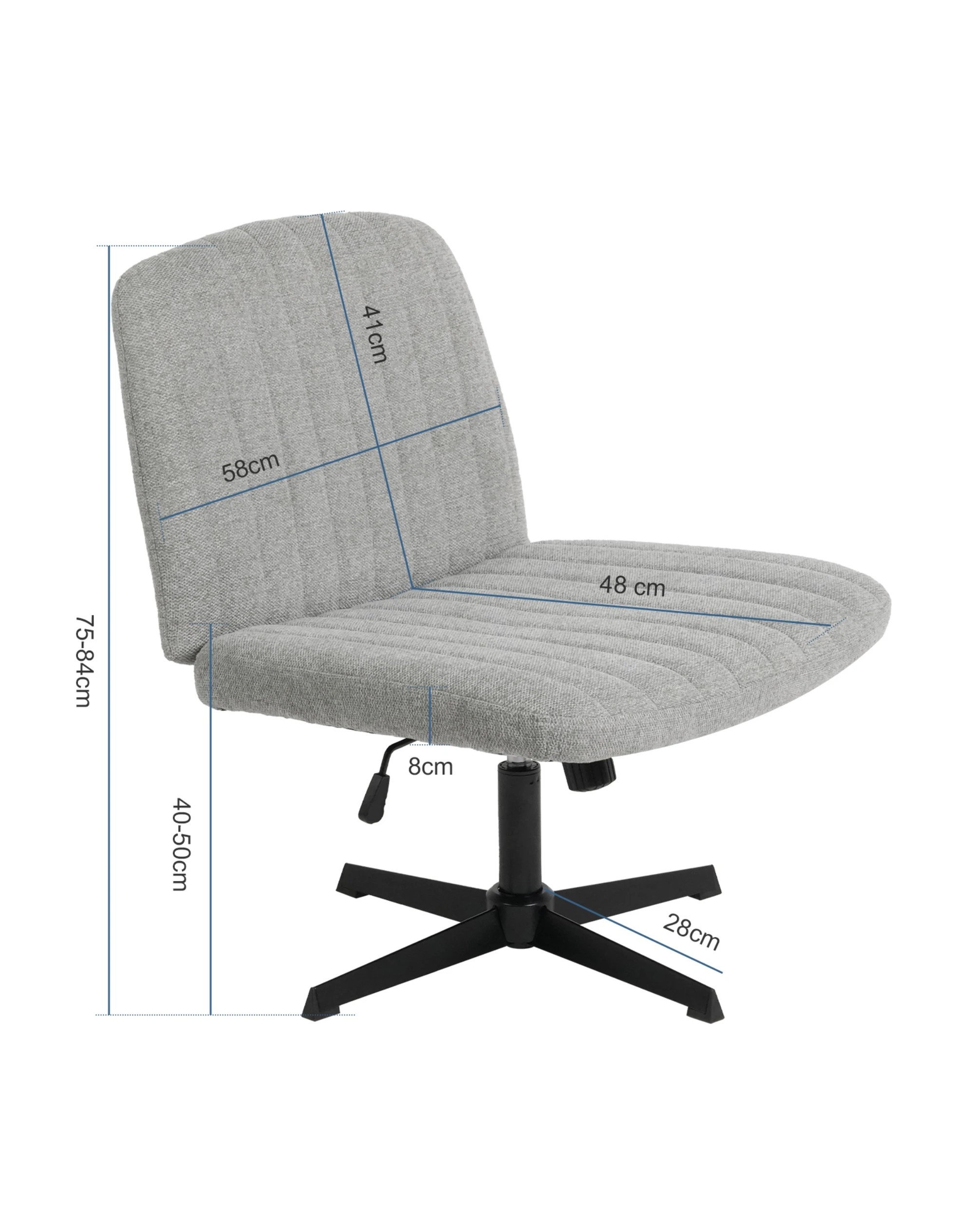 2 Advwin Armless Office Chair Swivel Vanity Chair No Wheel Grey, 2 of 9