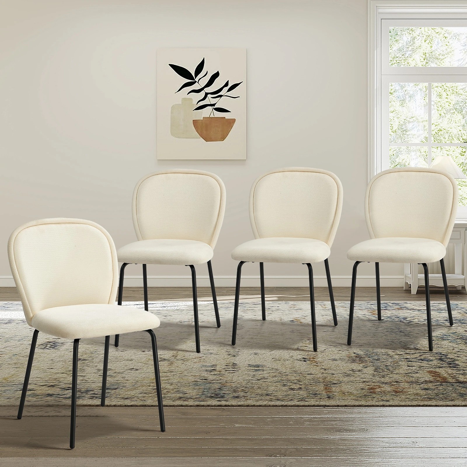 3 Oikiture 4x Dining Chairs Kitchen Accent Chairs Chenille Pad Metal Legs - Beige, 3 of 9