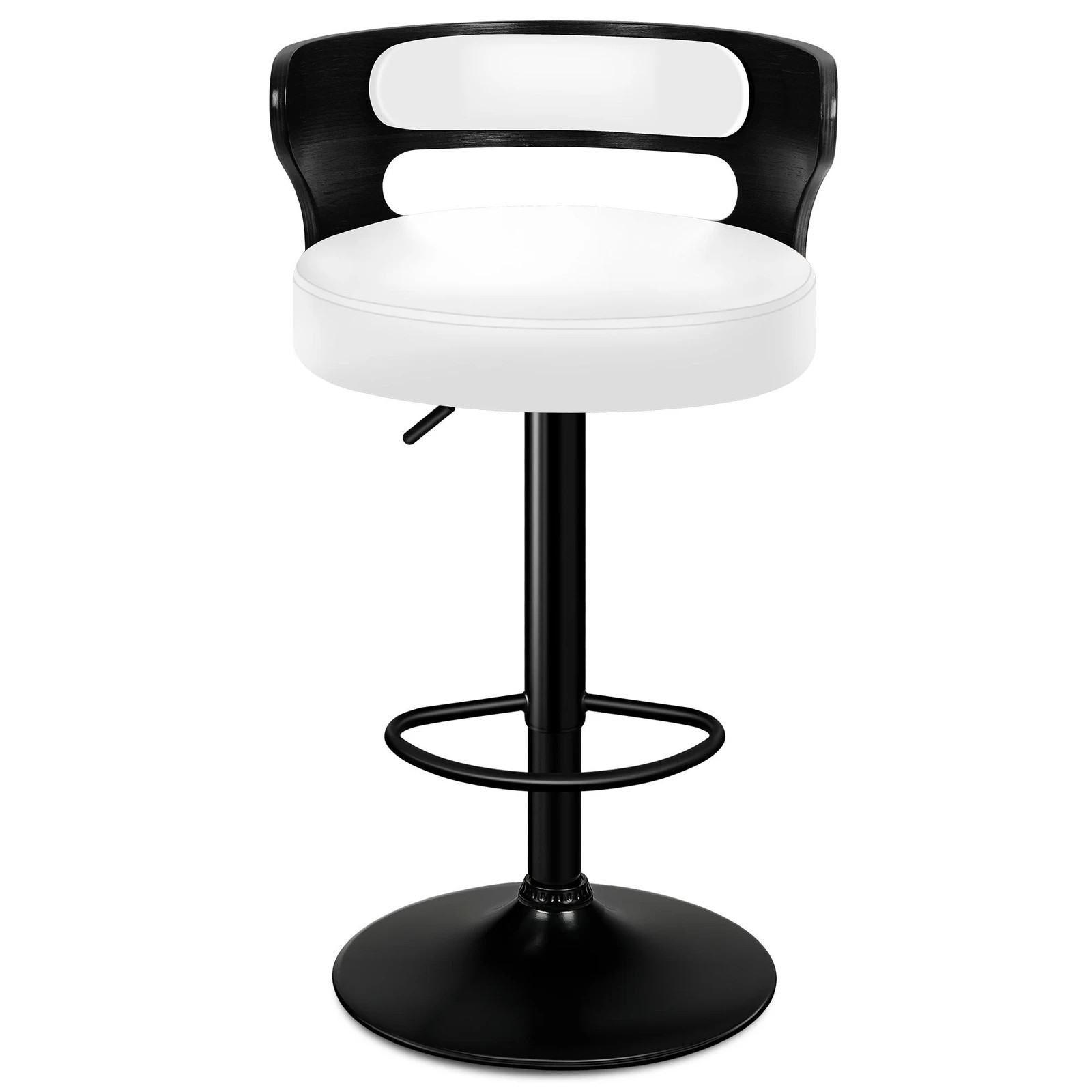 5 Alfordson 2x Bar Stool Kitchen Swivel Chair Wooden Leather Gas Lift - White, 5 of 9