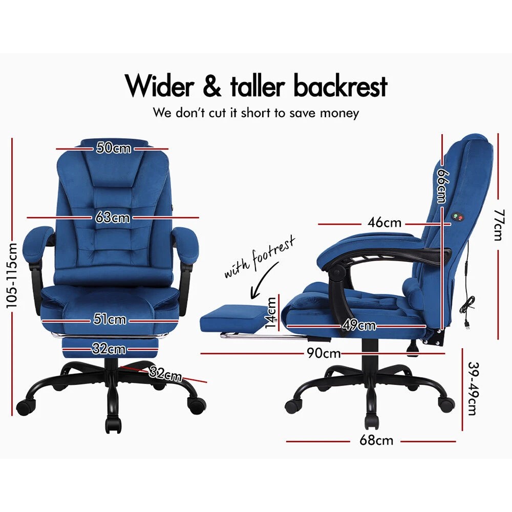 8 Alfordson Massage Office Chair Velvet Footrest Executive Gaming Racing Seat - Blue, 8 of 10